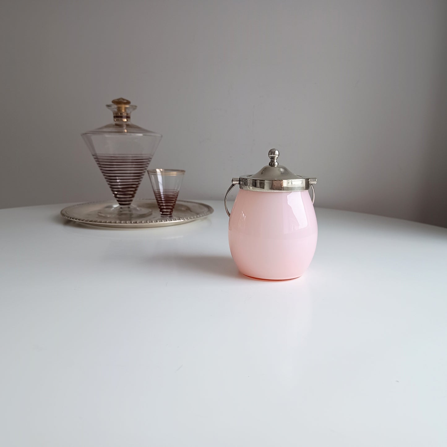 Antique Victorian Pink Opaline Glass Jar, Silver plated Lid and Handle, Stourbridge 1900