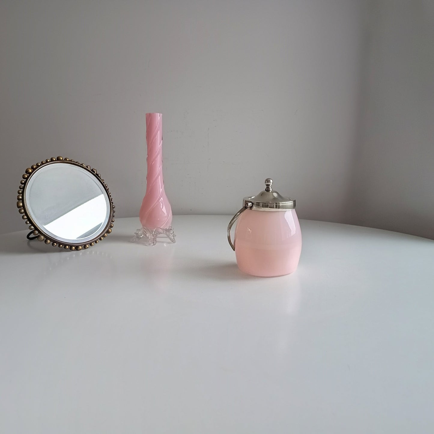 Antique Victorian Pink Opaline Glass Jar, Silver plated Lid and Handle, Stourbridge 1900