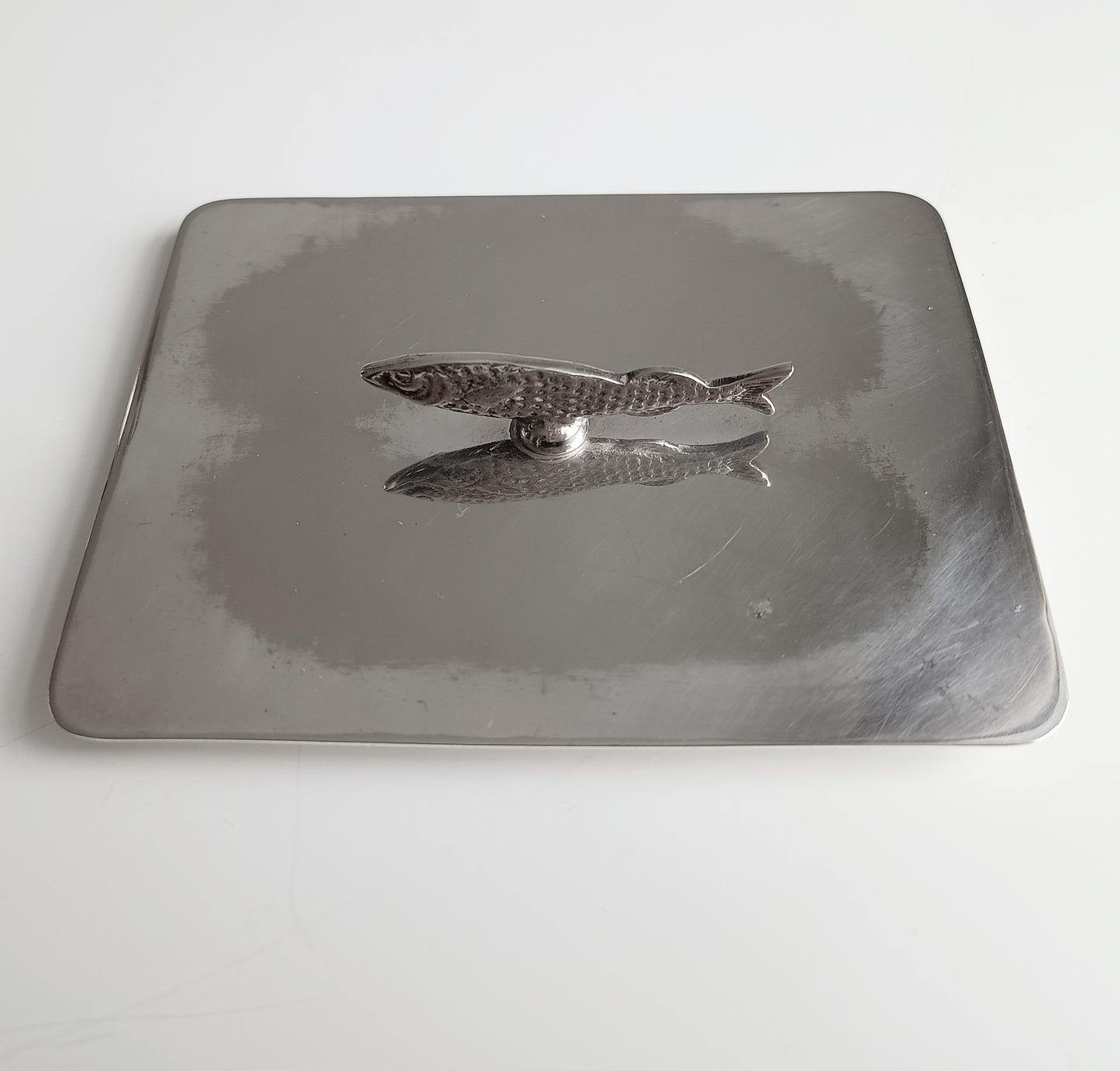 Victorian Henry Bourne Silver-Plated Sardine Dish: Zoomorphic Fish Finial, Cut Glass, England, c 1890