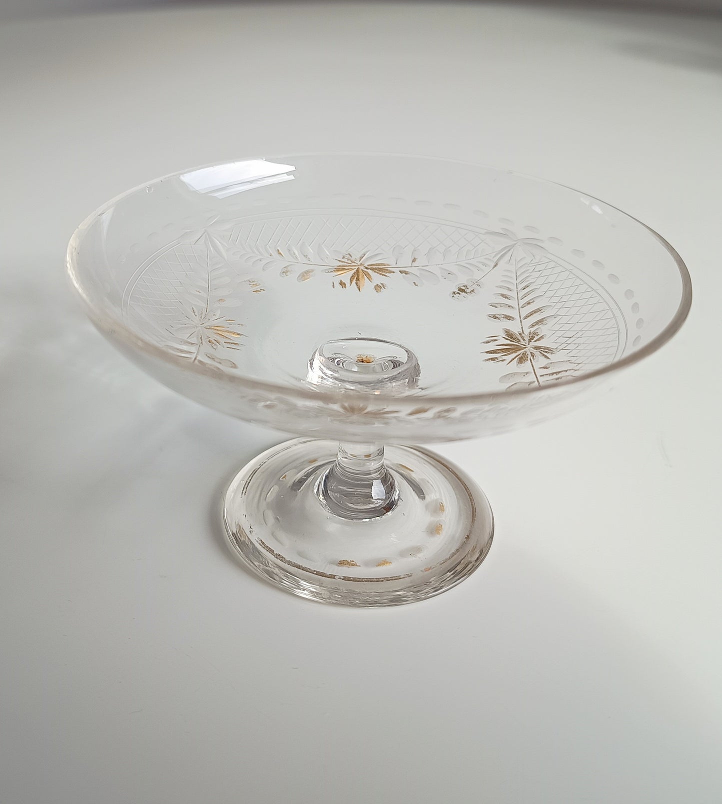 Antique French Aperitif Drinks Service: Tray, Tazza & 2 Glasses: Engraved Garlands, Gilt Decor, Belle Epoque