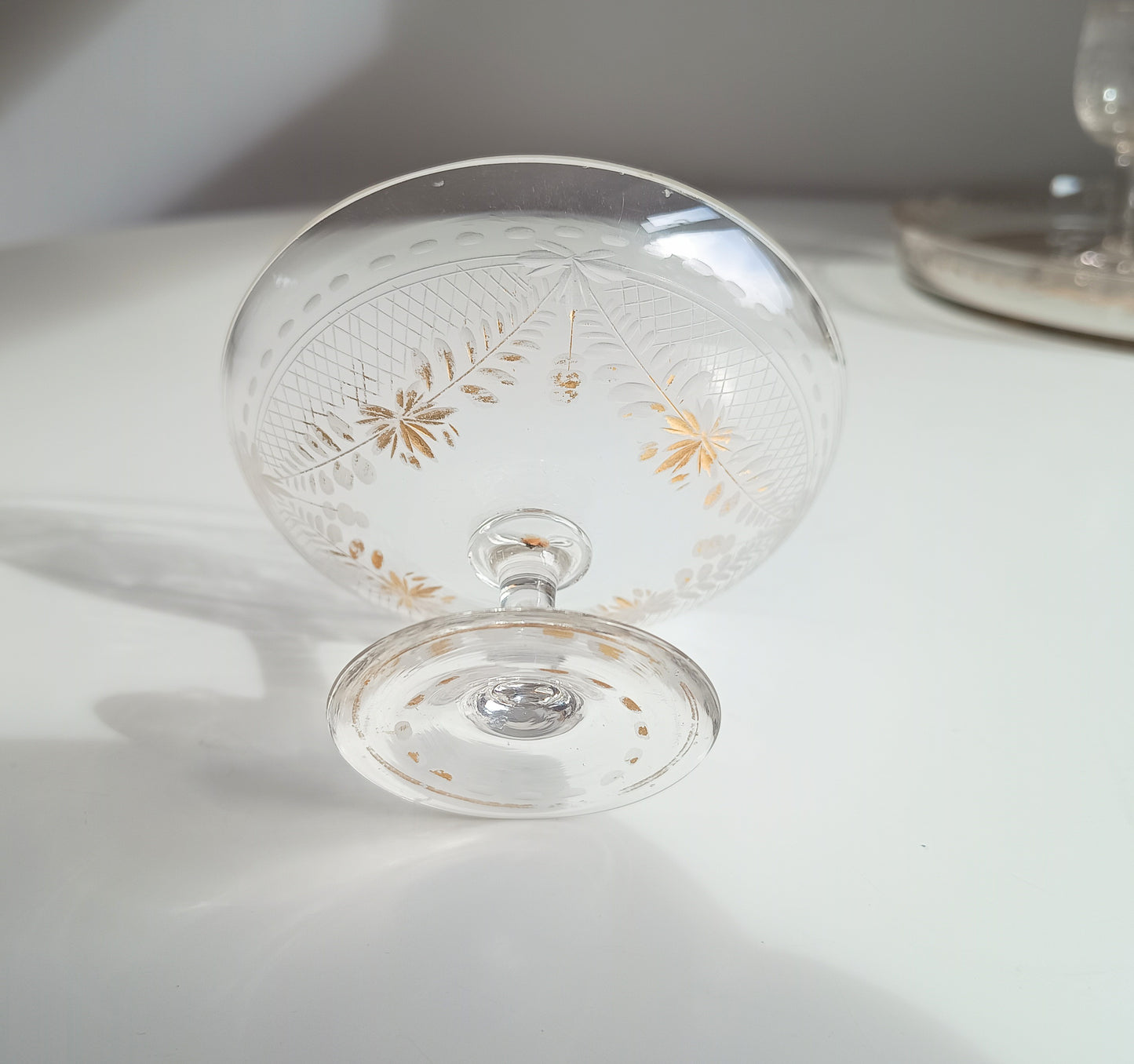 Antique French Aperitif Drinks Service: Tray, Tazza & 2 Glasses: Engraved Garlands, Gilt Decor, Belle Epoque