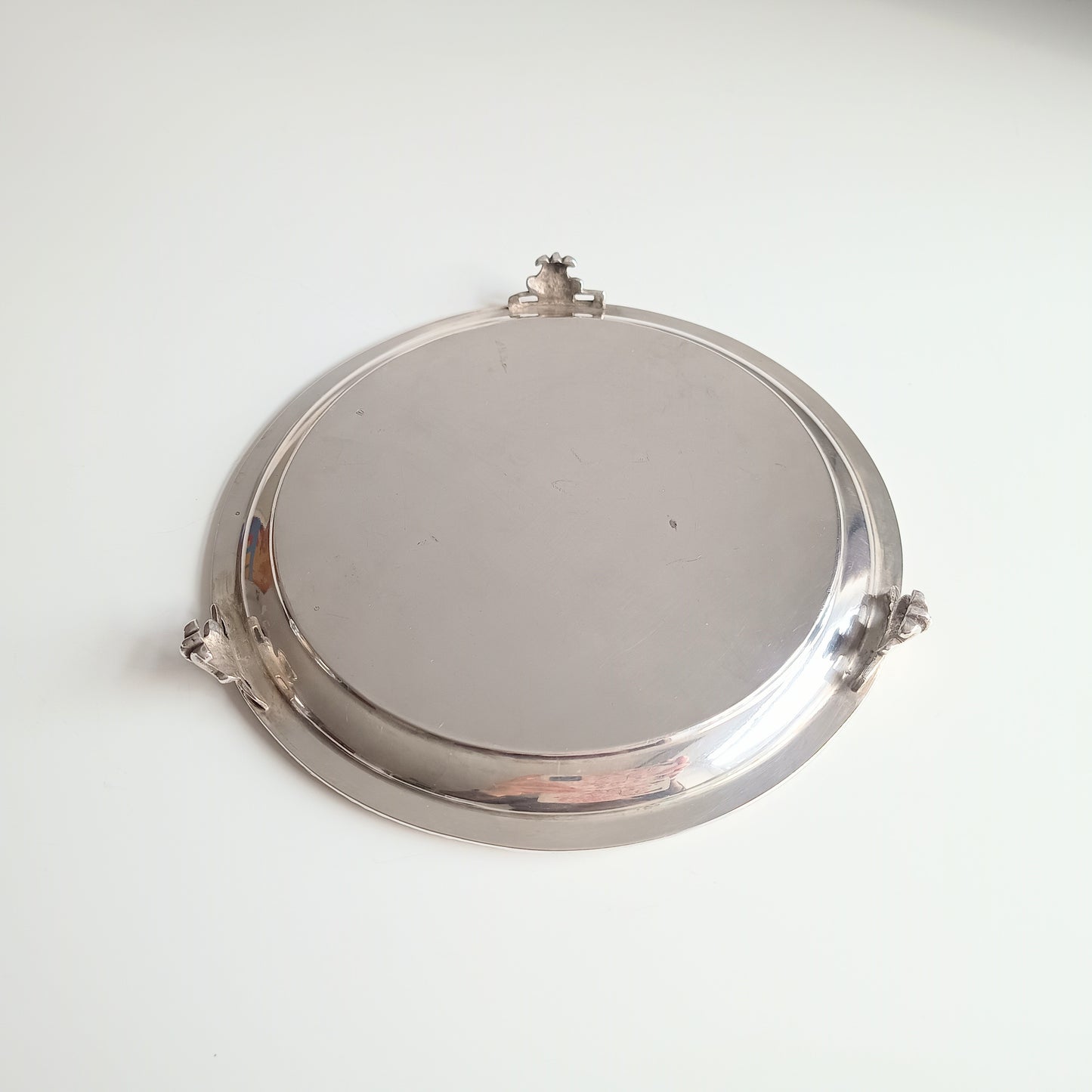 Georgian Style Silver Plate Footed Salver or Small Drinks Tray, Neo-classical Greek Key Decor