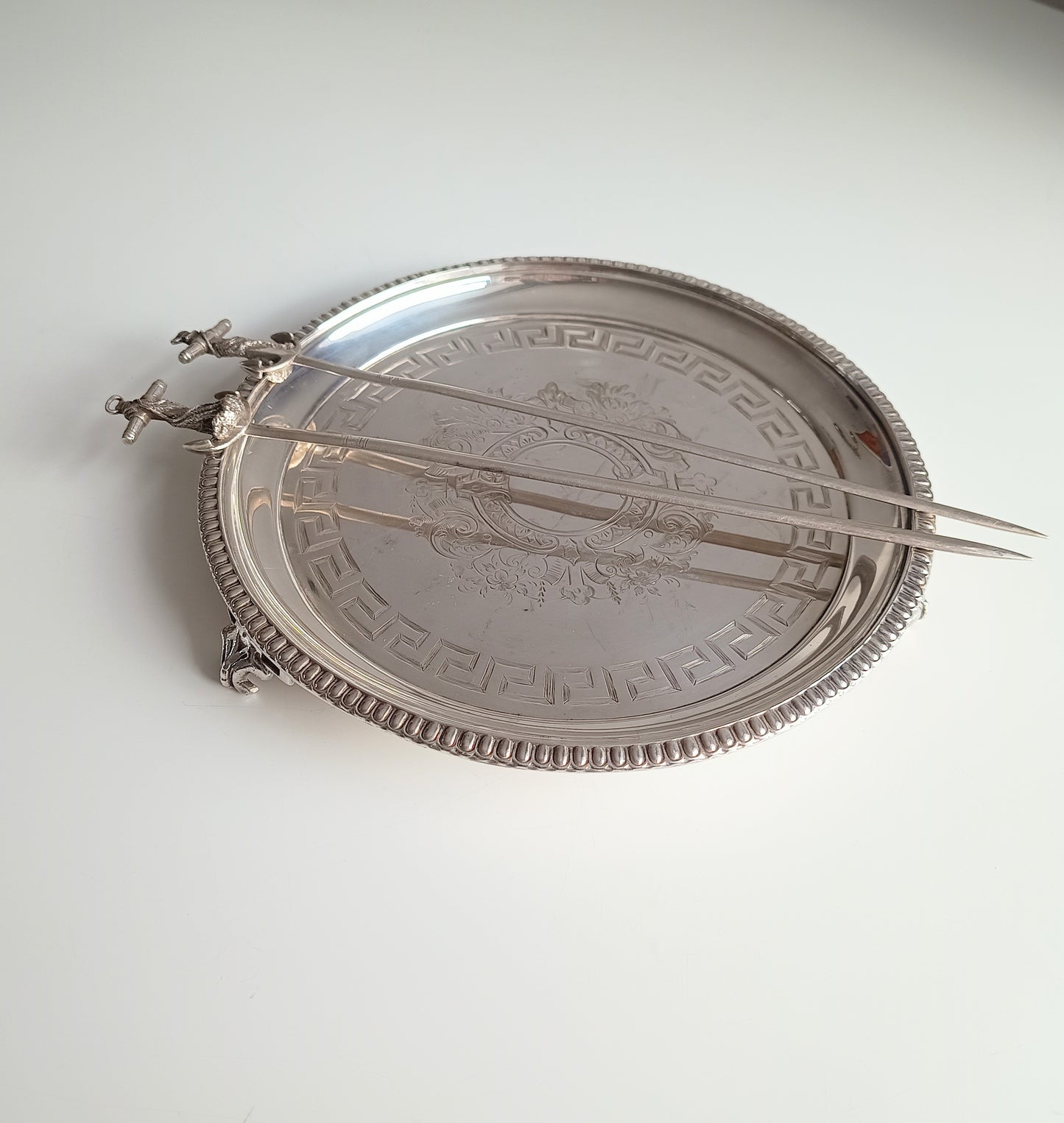Pair of French Cailar Bayard Art Nouveau Silvered Anchor Fish / Meat Skewers: Belle Epoque
