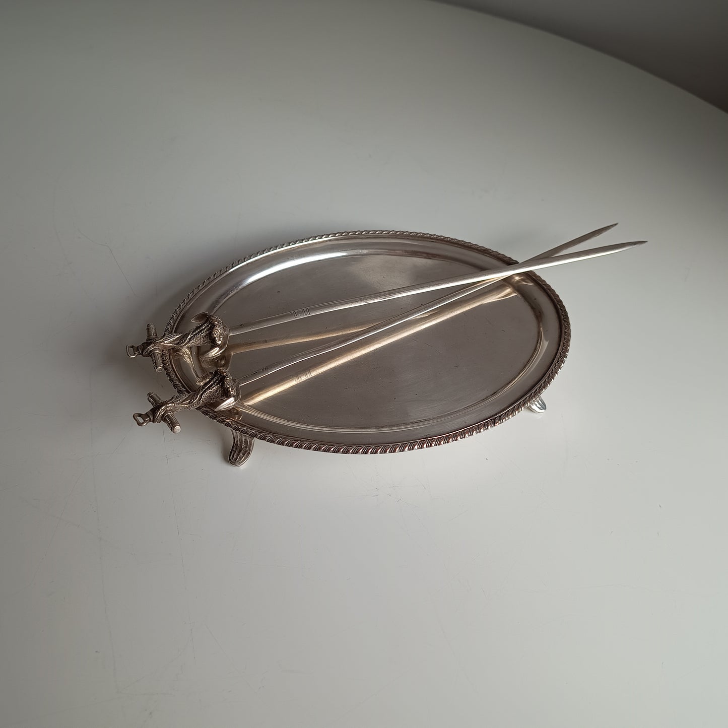Pair of French Cailar Bayard Art Nouveau Silvered Anchor Fish / Meat Skewers: Belle Epoque