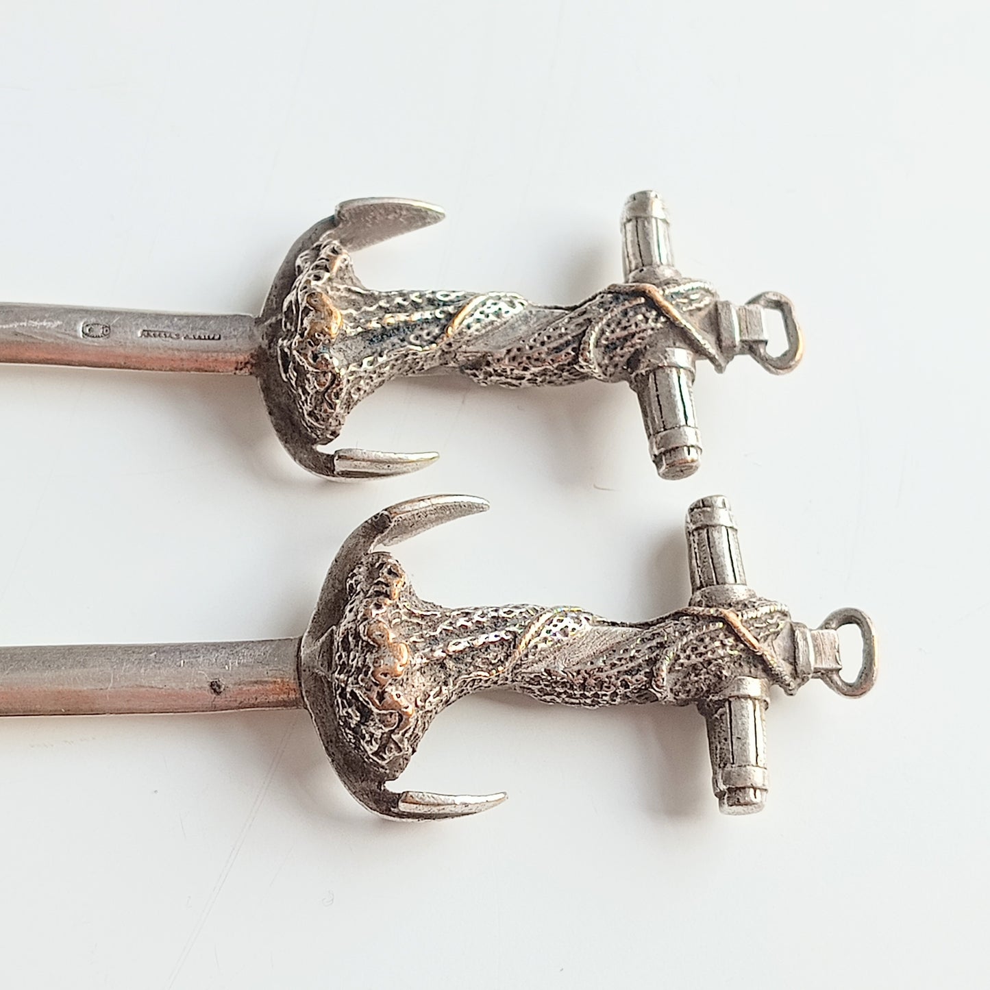 Pair of French Cailar Bayard Art Nouveau Silvered Anchor Fish / Meat Skewers: Belle Epoque