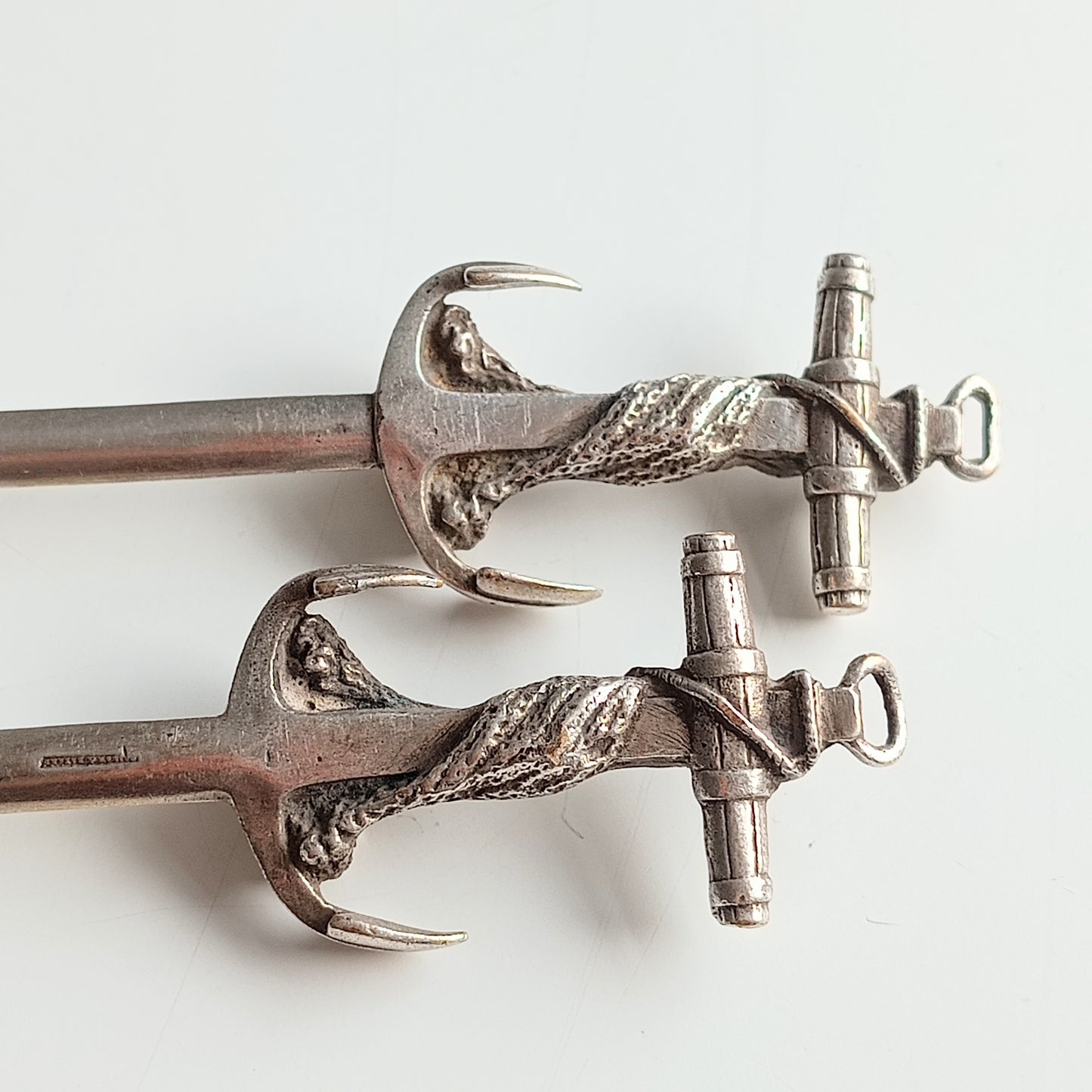 Pair of French Cailar Bayard Art Nouveau Silvered Anchor Fish / Meat Skewers: Belle Epoque