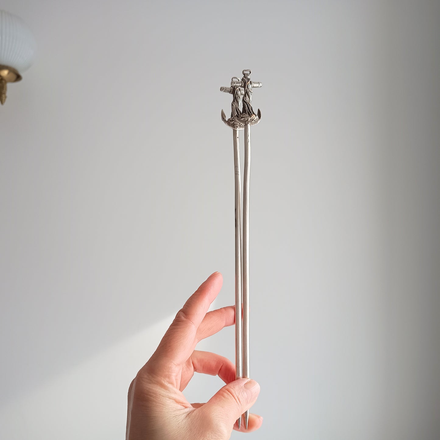 Pair of French Cailar Bayard Art Nouveau Silvered Anchor Fish / Meat Skewers: Belle Epoque