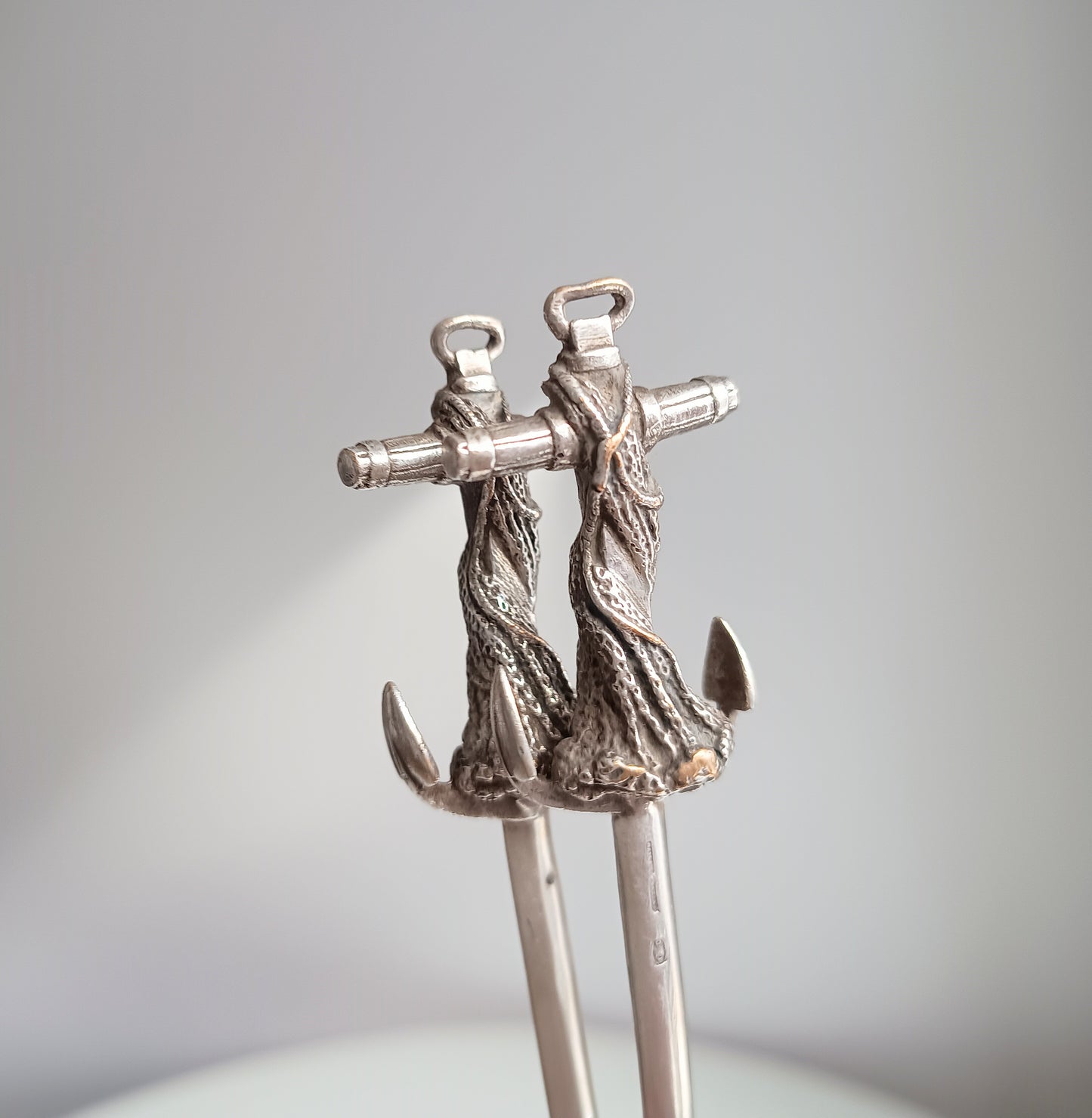 Pair of French Cailar Bayard Art Nouveau Silvered Anchor Fish / Meat Skewers: Belle Epoque