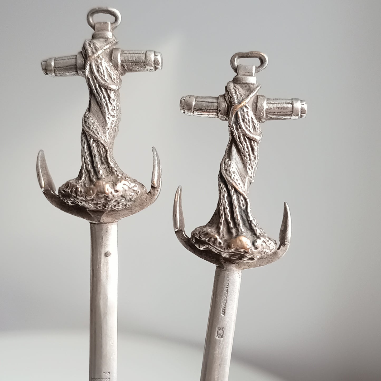 Pair of French Cailar Bayard Art Nouveau Silvered Anchor Fish / Meat Skewers: Belle Epoque