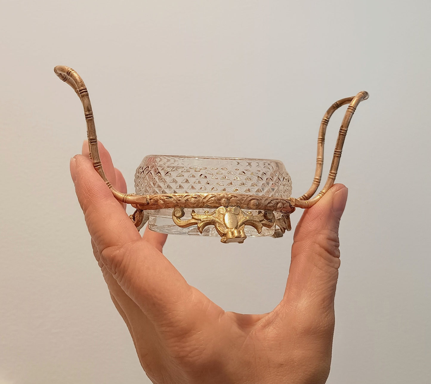 Vintage French Small Serving Dish: Ormolu Empire Feet, Faux Bamboo Handles Seiler Sevres Style 1900