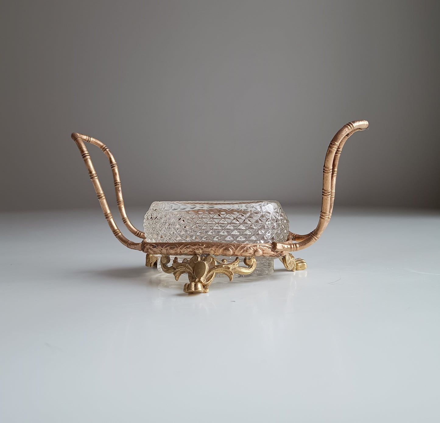 Vintage French Small Serving Dish: Ormolu Empire Feet, Faux Bamboo Handles Seiler Sevres Style 1900