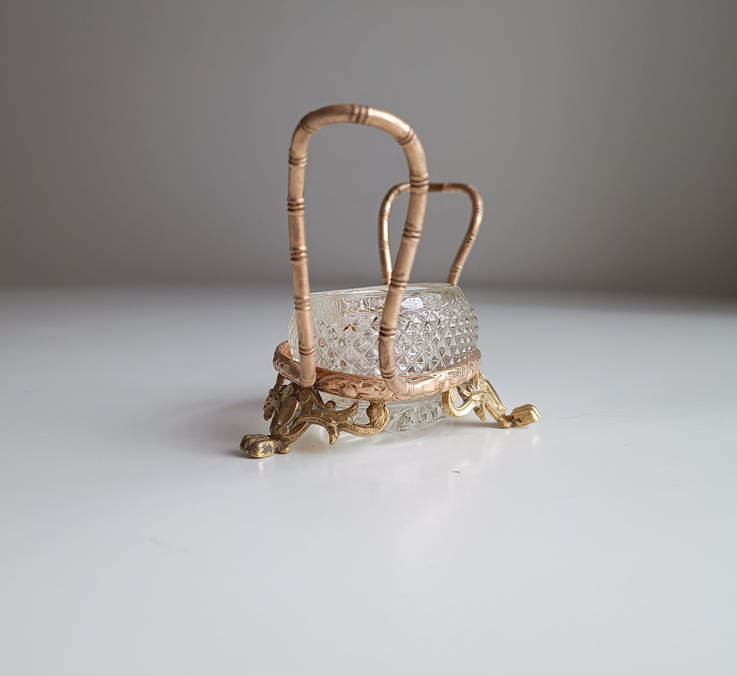 Vintage French Small Serving Dish: Ormolu Empire Feet, Faux Bamboo Handles Seiler Sevres Style 1900