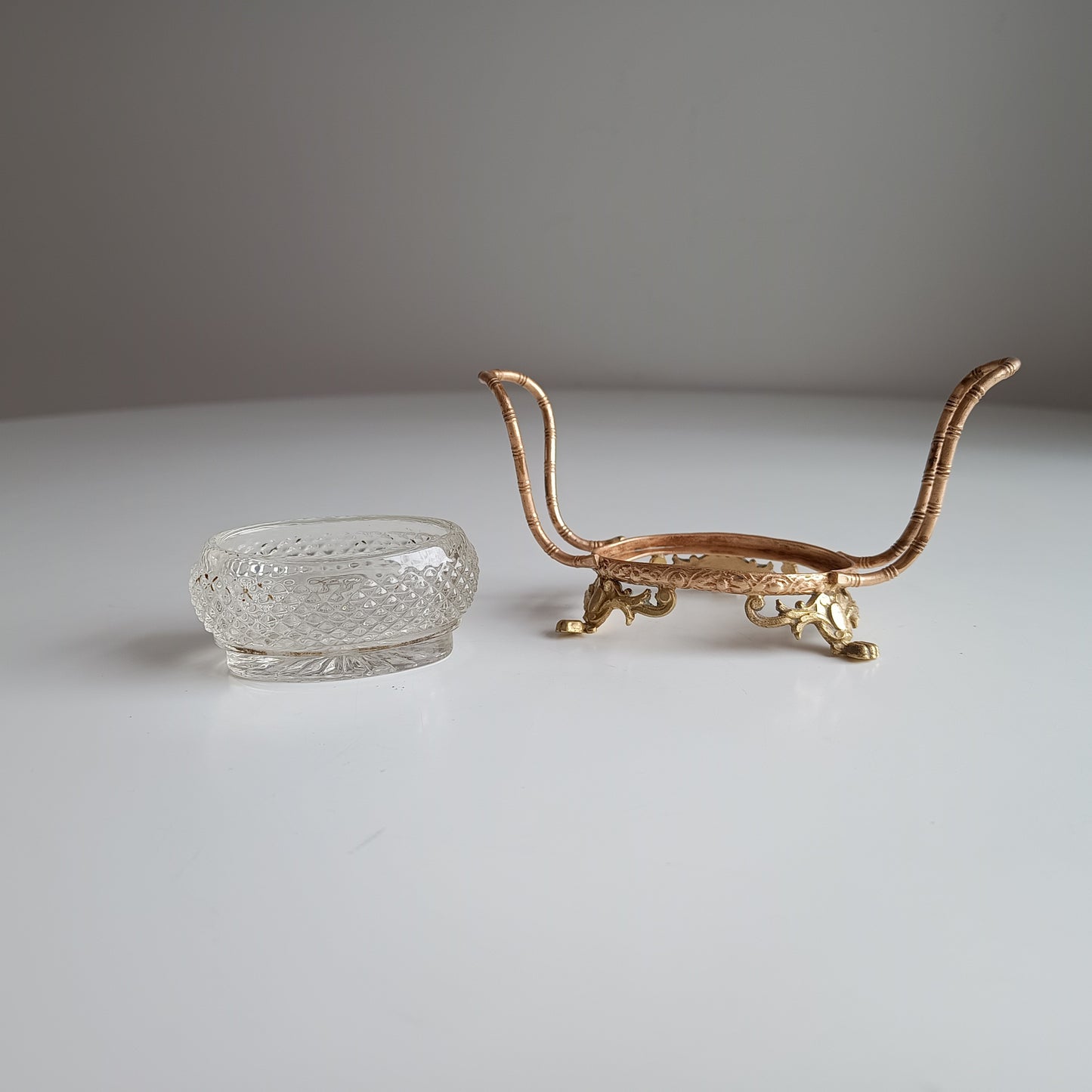 Vintage French Small Serving Dish: Ormolu Empire Feet, Faux Bamboo Handles Seiler Sevres Style 1900