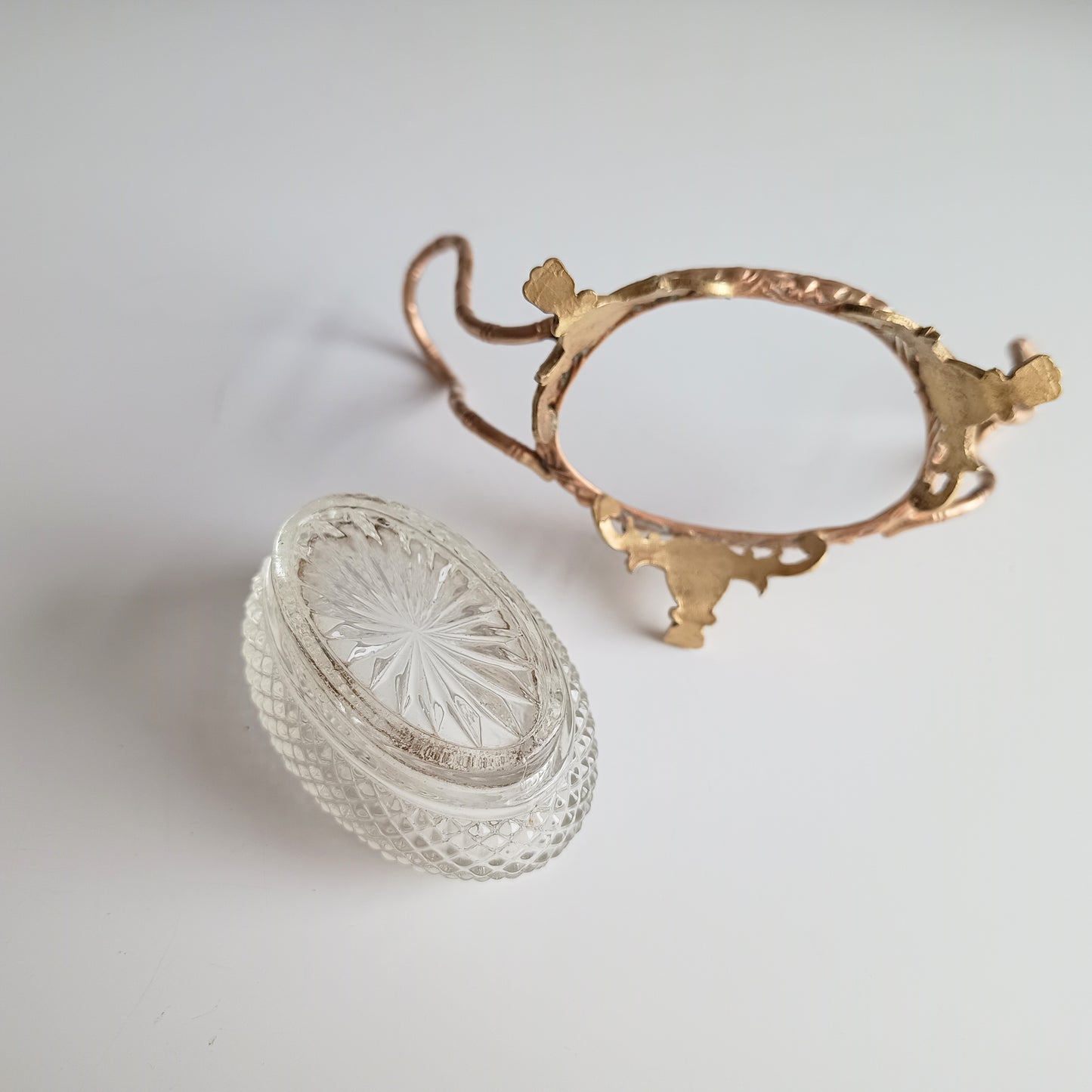 Vintage French Small Serving Dish: Ormolu Empire Feet, Faux Bamboo Handles Seiler Sevres Style 1900