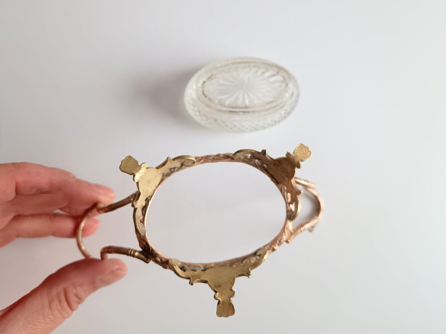 Vintage French Small Serving Dish: Ormolu Empire Feet, Faux Bamboo Handles Seiler Sevres Style 1900