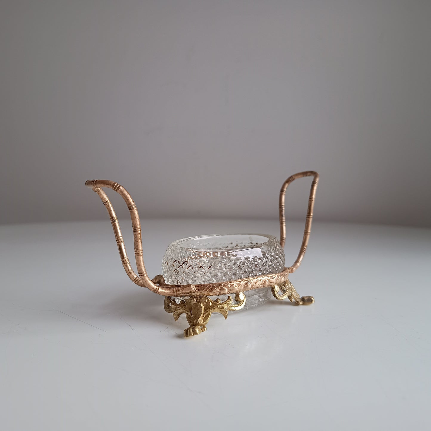 Vintage French Small Serving Dish: Ormolu Empire Feet, Faux Bamboo Handles Seiler Sevres Style 1900