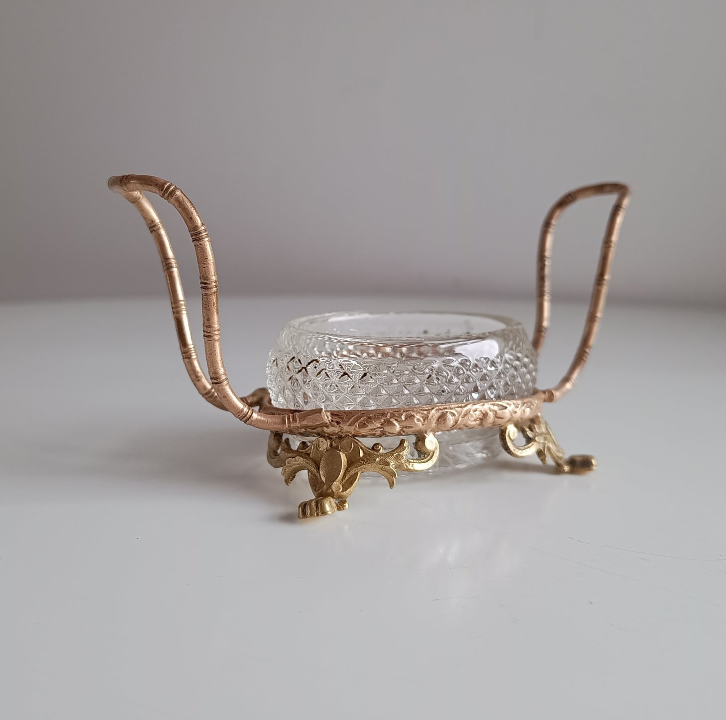 Vintage French Small Serving Dish: Ormolu Empire Feet, Faux Bamboo Handles Seiler Sevres Style 1900