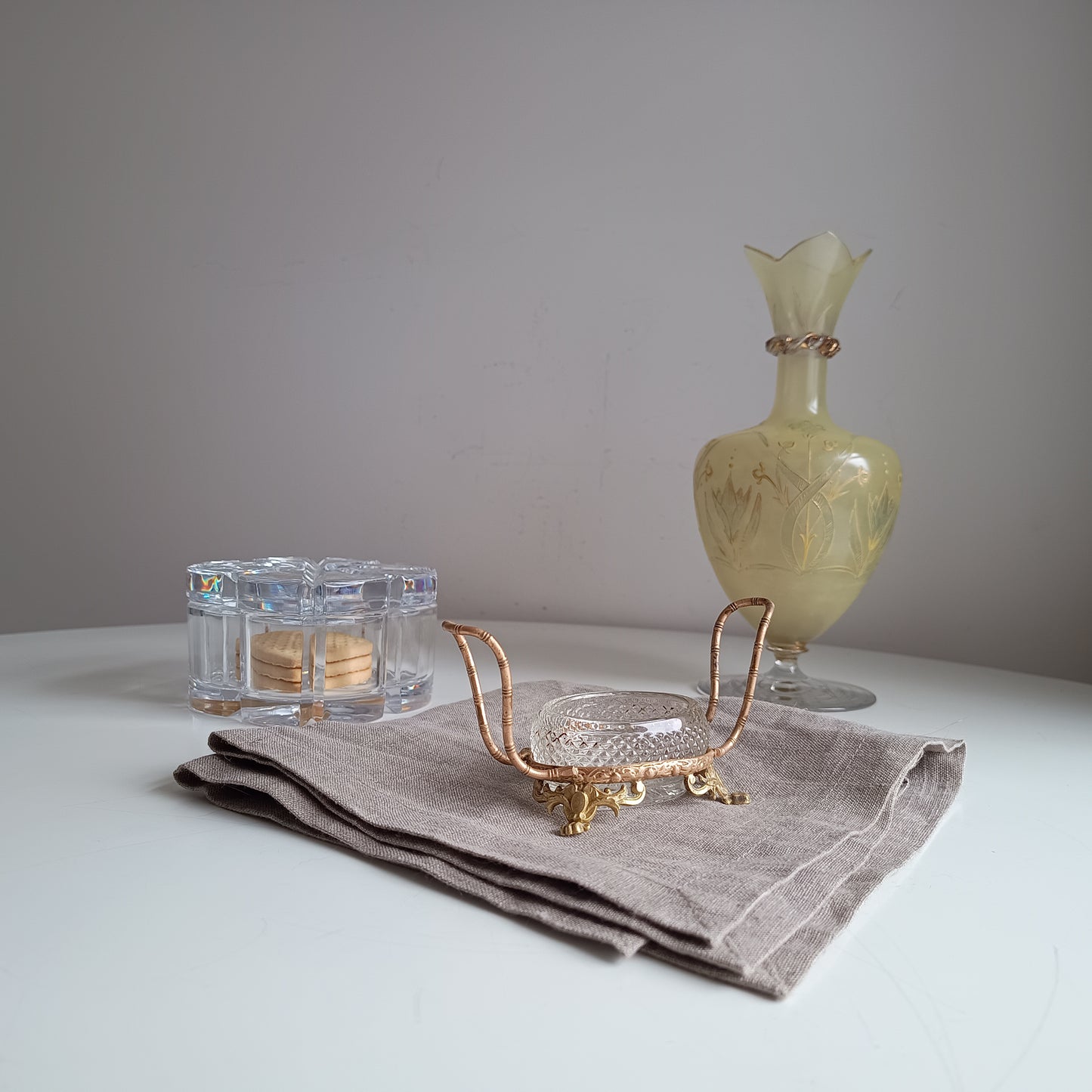 Vintage French Small Serving Dish: Ormolu Empire Feet, Faux Bamboo Handles Seiler Sevres Style 1900