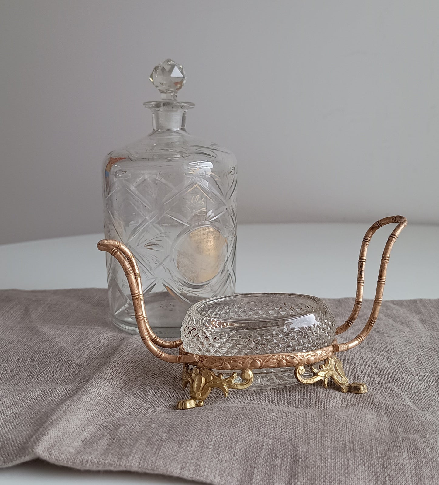 Vintage French Small Serving Dish: Ormolu Empire Feet, Faux Bamboo Handles Seiler Sevres Style 1900
