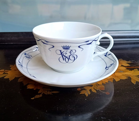 Richard Ginori Porcelain Duo Tea Set: Vintage Tea Cup & Saucer, Orient Express Monogram