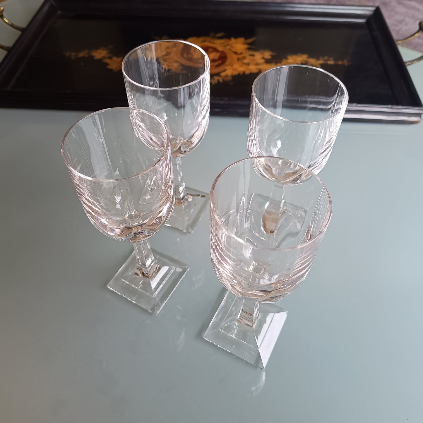 Vintage Villeroy Boch Set of 4 Crystal Wine Glasses: Orangerie Collection, Geometric Foot