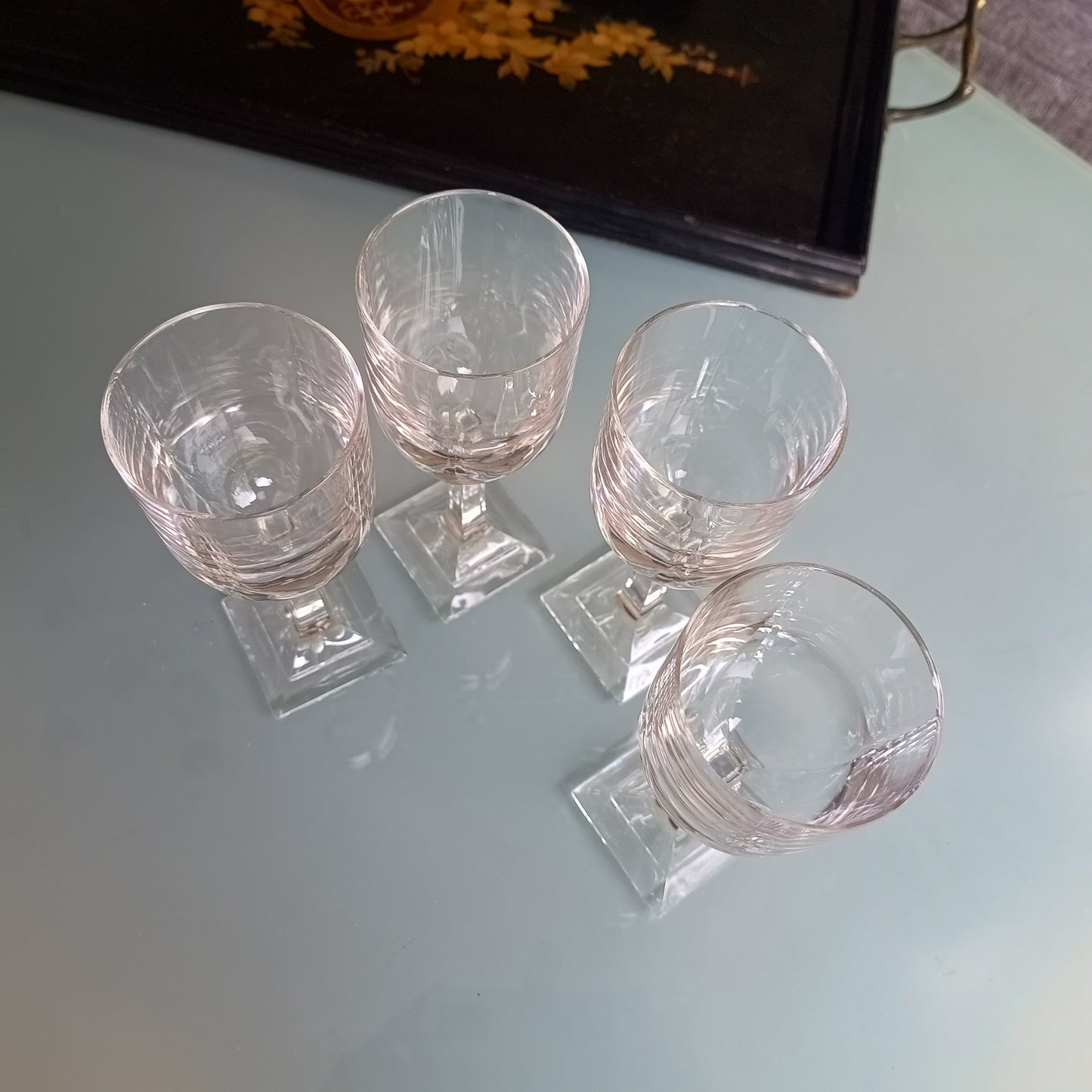 Vintage Villeroy Boch Set of 4 Crystal Wine Glasses: Orangerie Collection, Geometric Foot