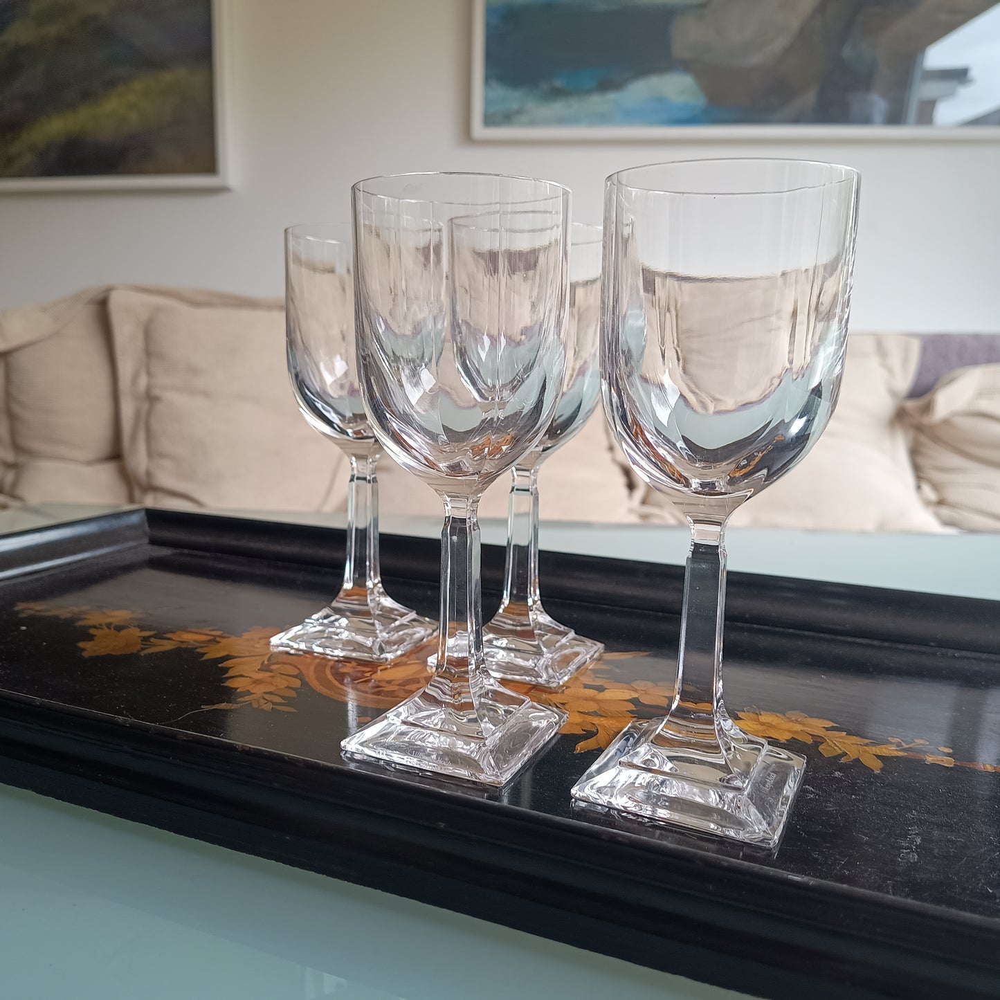 Vintage Villeroy Boch Set of 4 Crystal Wine Glasses: Orangerie Collection, Geometric Foot