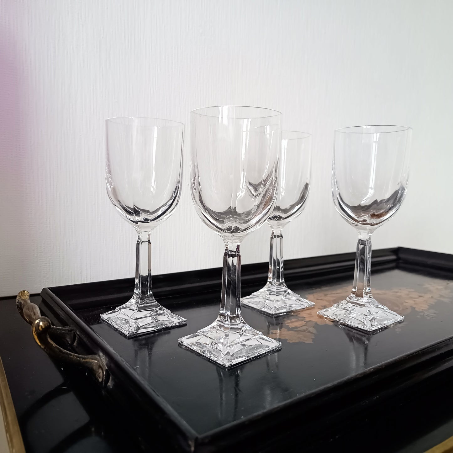 Vintage Villeroy Boch Set of 4 Crystal Wine Glasses: Orangerie Collection, Geometric Foot