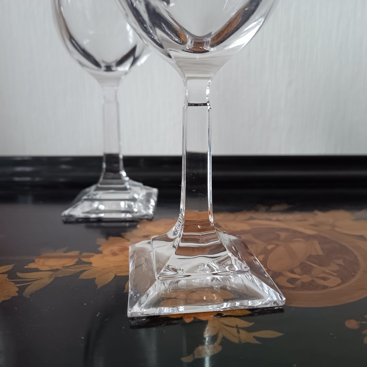 Vintage Villeroy Boch Set of 4 Crystal Wine Glasses: Orangerie Collection, Geometric Foot