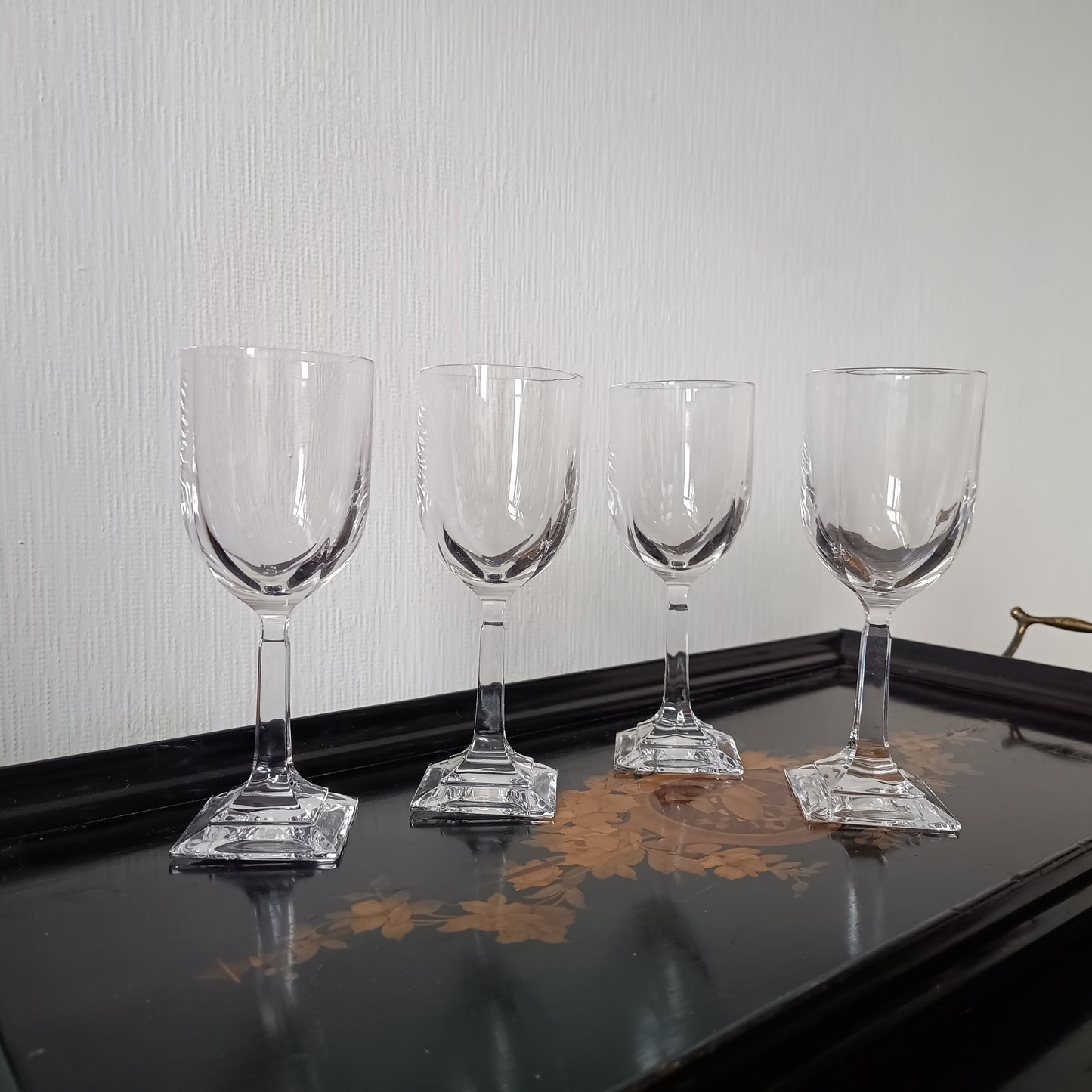 Vintage Villeroy Boch Set of 4 Crystal Wine Glasses: Orangerie Collection, Geometric Foot