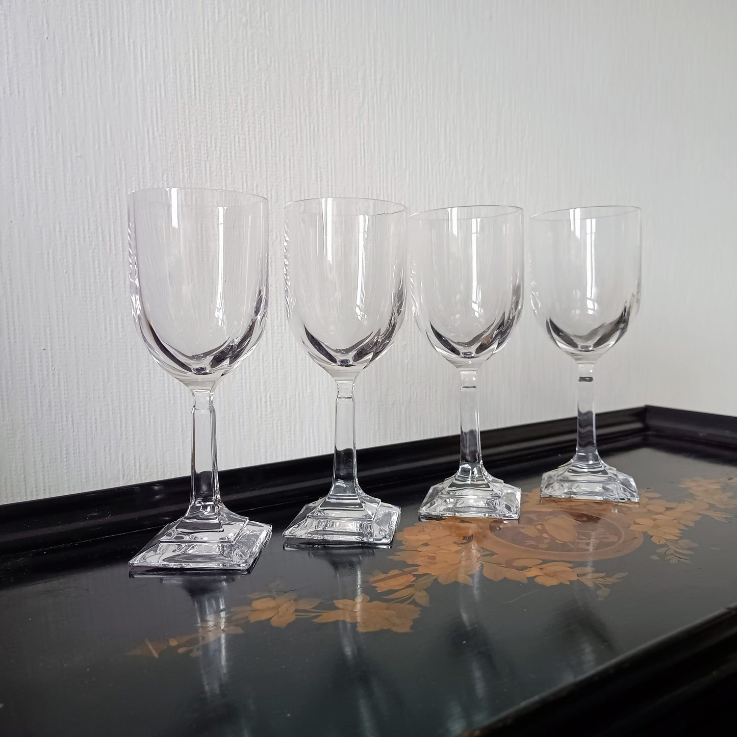 Vintage Villeroy Boch Set of 4 Crystal Wine Glasses: Orangerie Collection, Geometric Foot