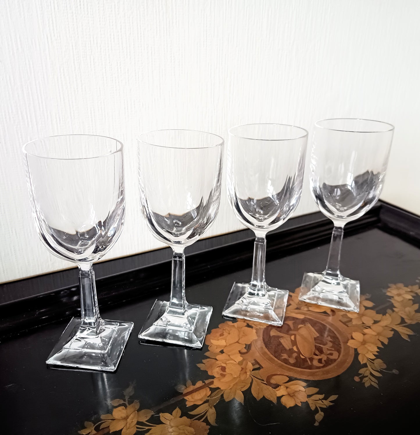 Vintage Villeroy Boch Set of 4 Crystal Wine Glasses: Orangerie Collection, Geometric Foot