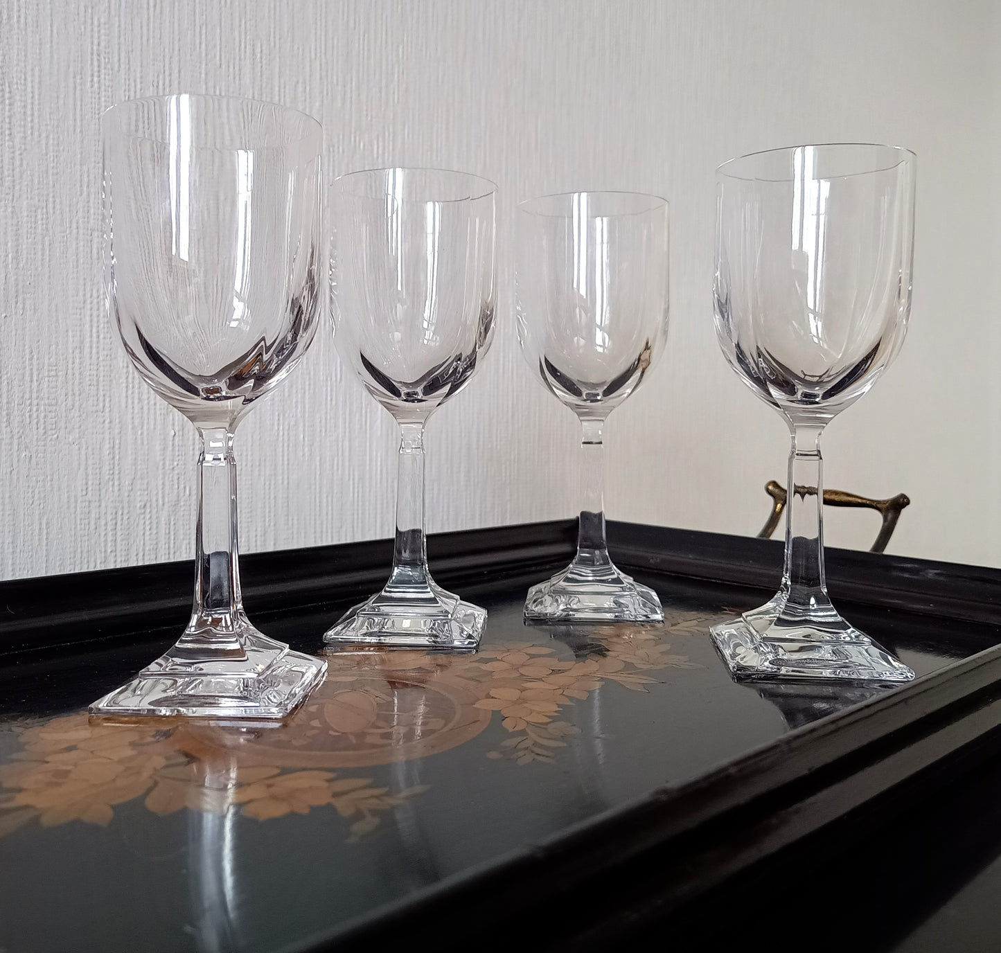 Vintage Villeroy Boch Set of 4 Crystal Wine Glasses: Orangerie Collection, Geometric Foot