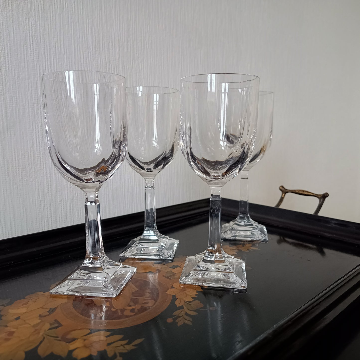 Vintage Villeroy Boch Set of 4 Crystal Wine Glasses: Orangerie Collection, Geometric Foot