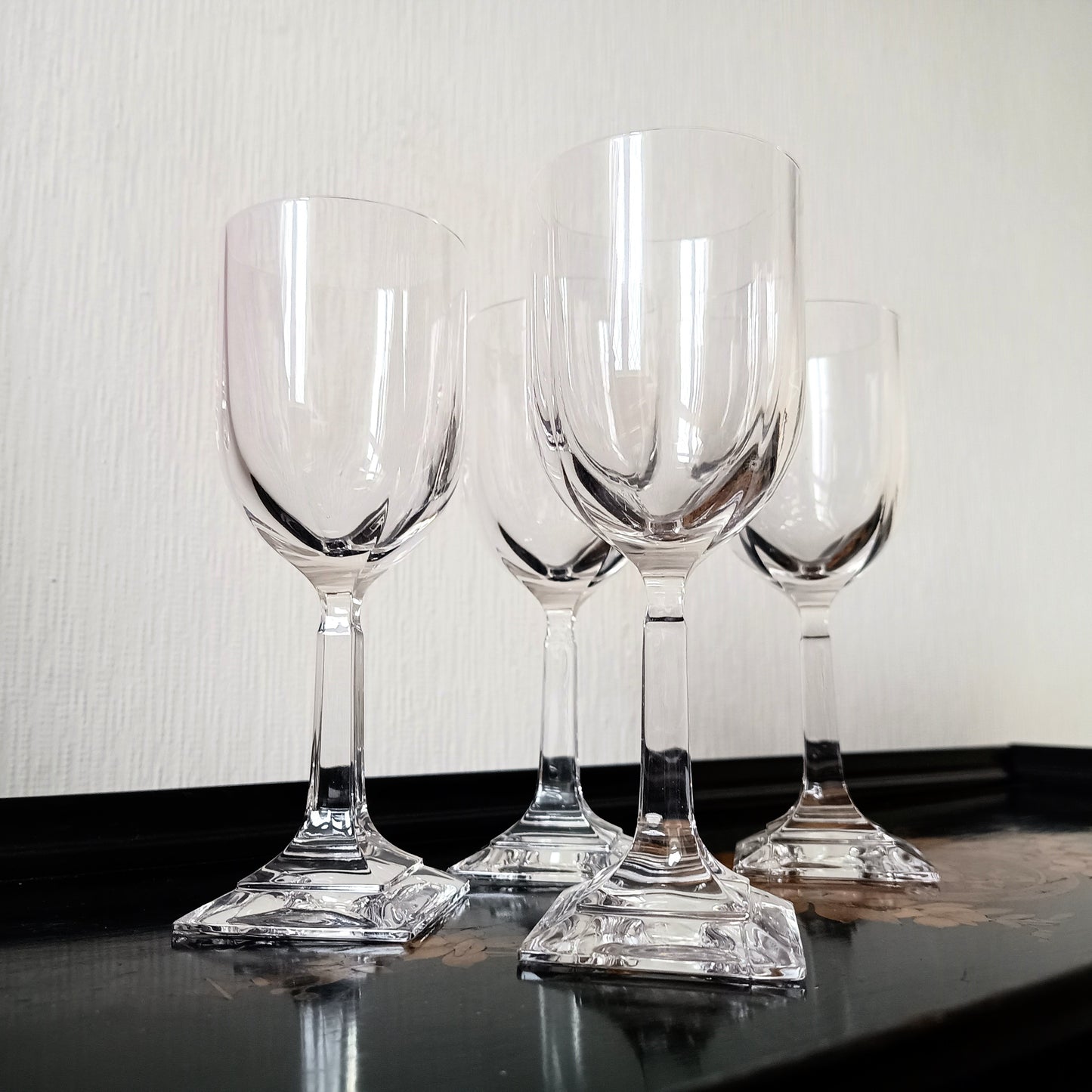 Vintage Villeroy Boch Set of 4 Crystal Wine Glasses: Orangerie Collection, Geometric Foot