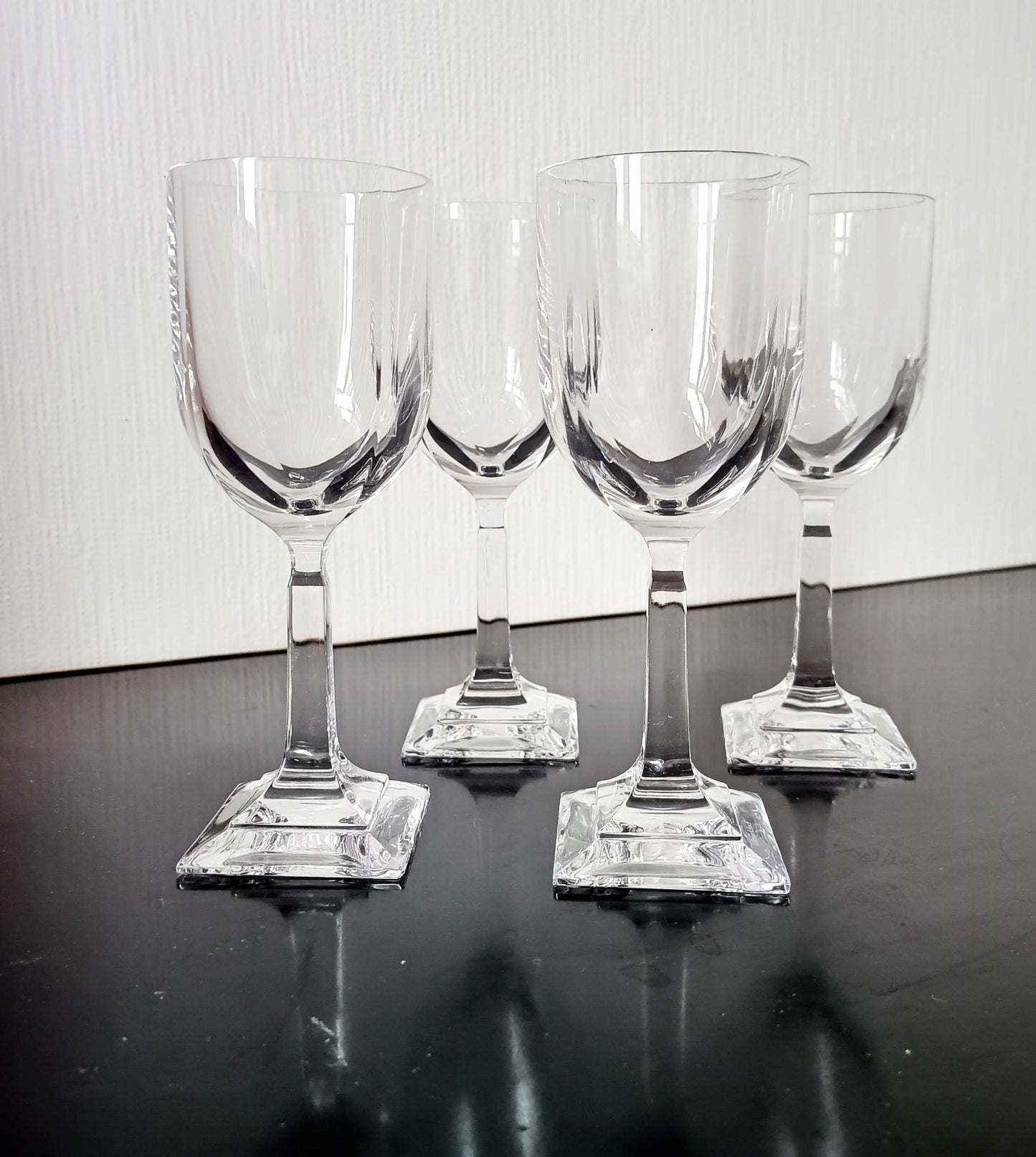 Vintage Villeroy Boch Set of 4 Crystal Wine Glasses: Orangerie Collection, Geometric Foot