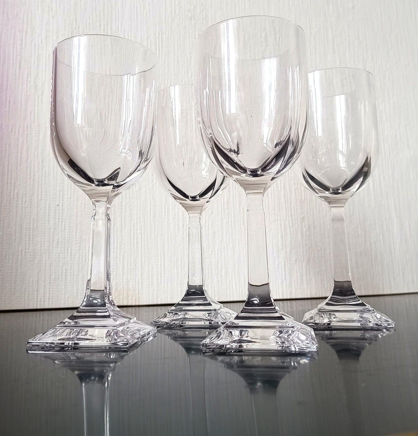 Vintage Villeroy Boch Set of 4 Crystal Wine Glasses: Orangerie Collection, Geometric Foot