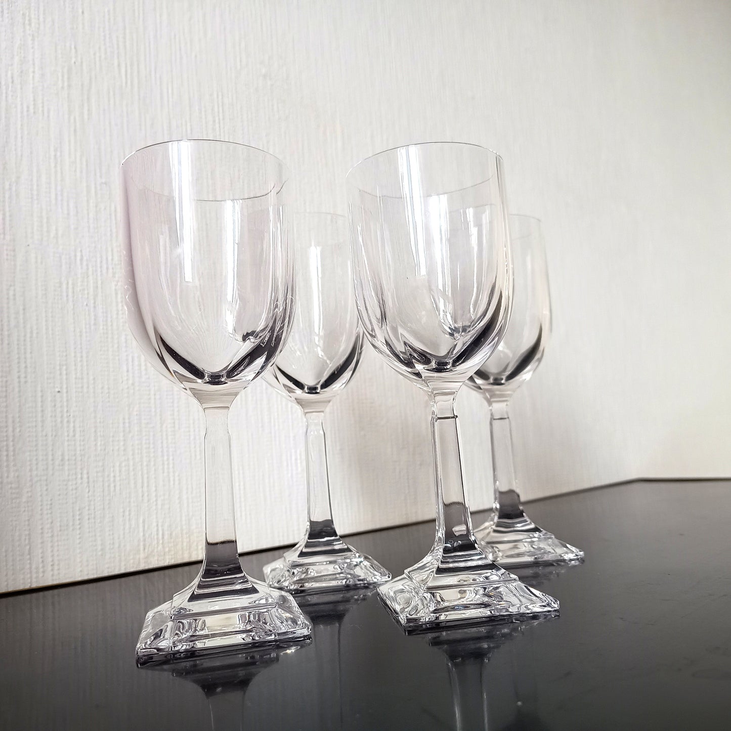 Vintage Villeroy Boch Set of 4 Crystal Wine Glasses: Orangerie Collection, Geometric Foot