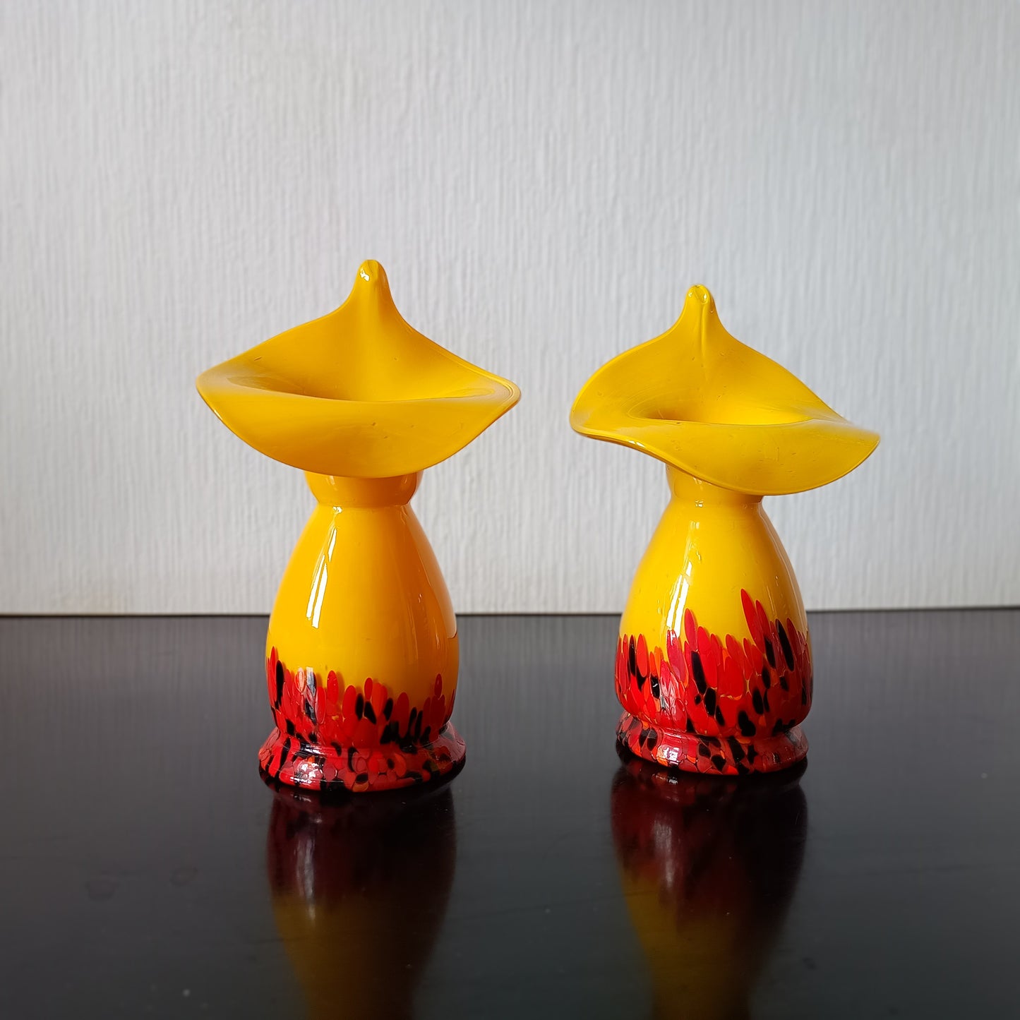 Pair of Vintage Art Deco Czech Tango Glass Vases, Franz Welz Jack in the Pulpit