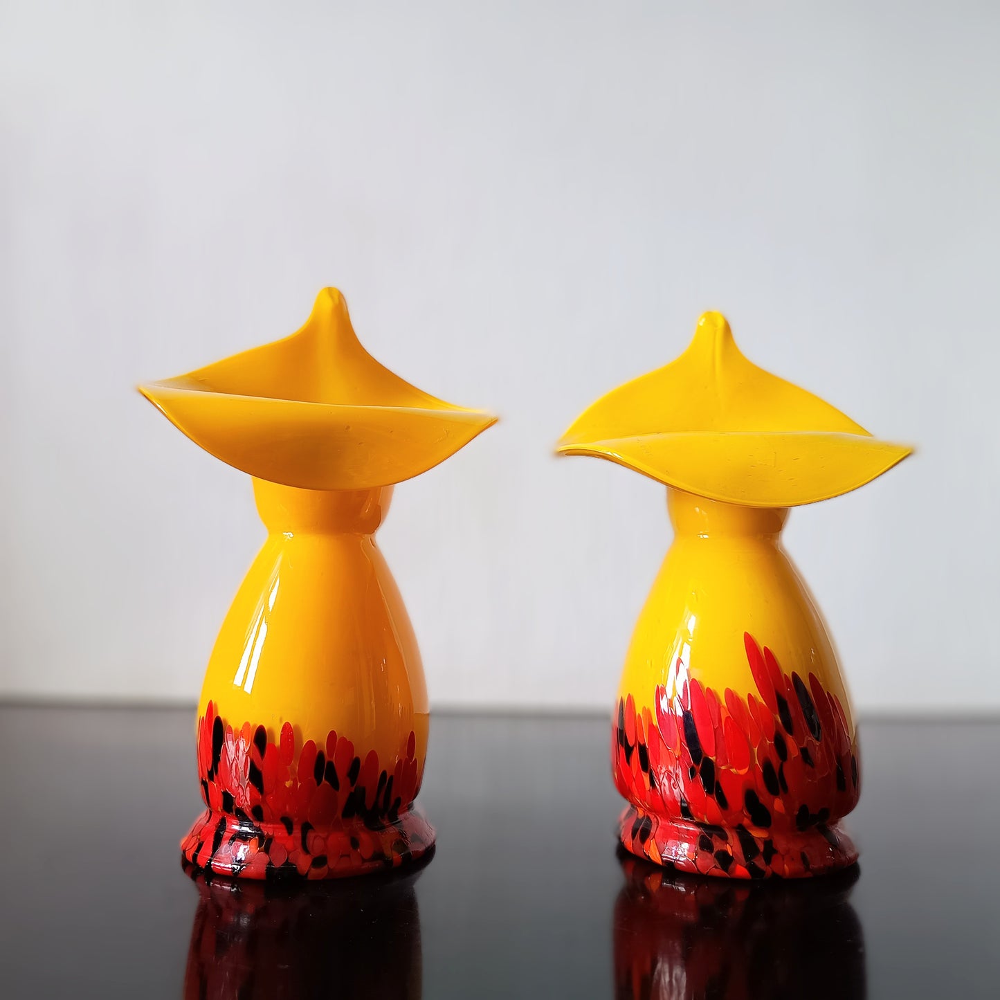 Pair of Vintage Art Deco Czech Tango Glass Vases, Franz Welz Jack in the Pulpit