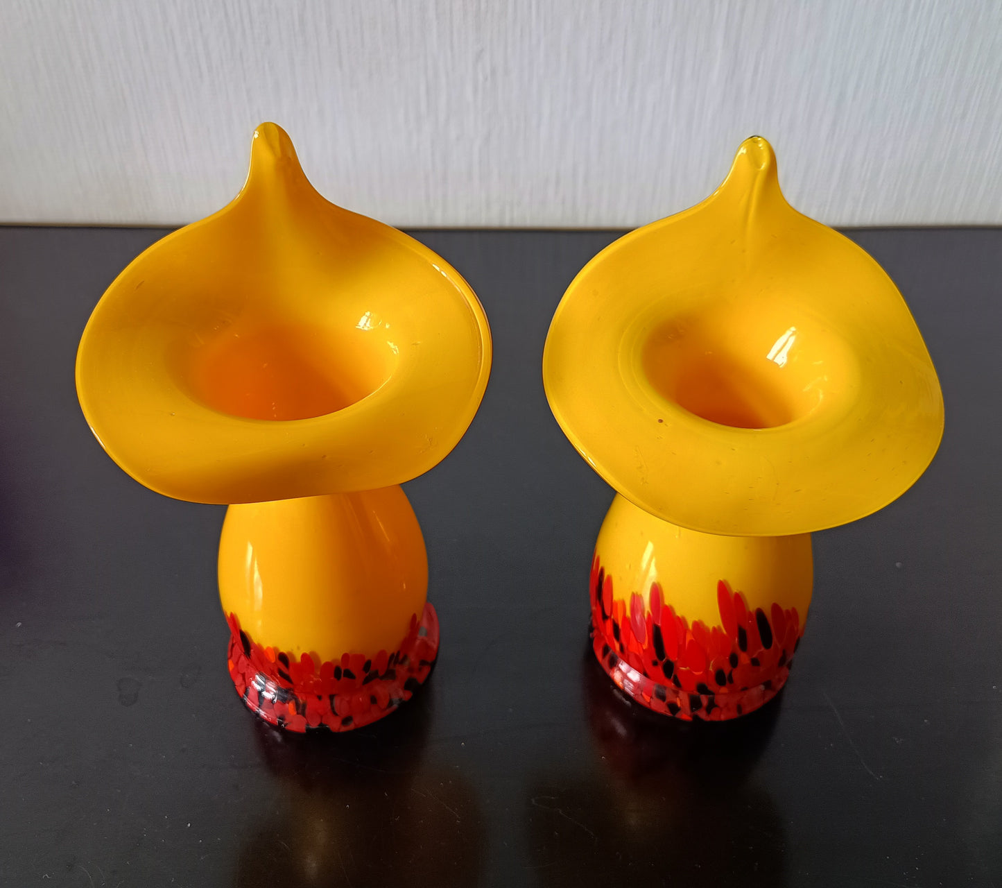 Pair of Vintage Art Deco Czech Tango Glass Vases, Franz Welz Jack in the Pulpit