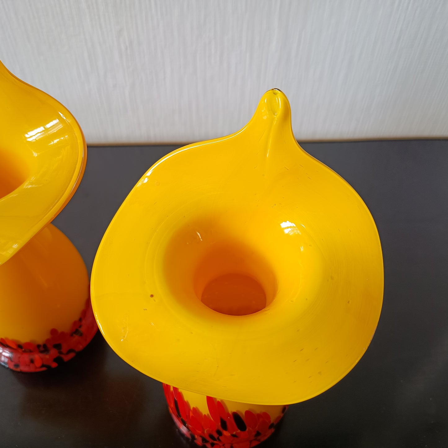 Pair of Vintage Art Deco Czech Tango Glass Vases, Franz Welz Jack in the Pulpit