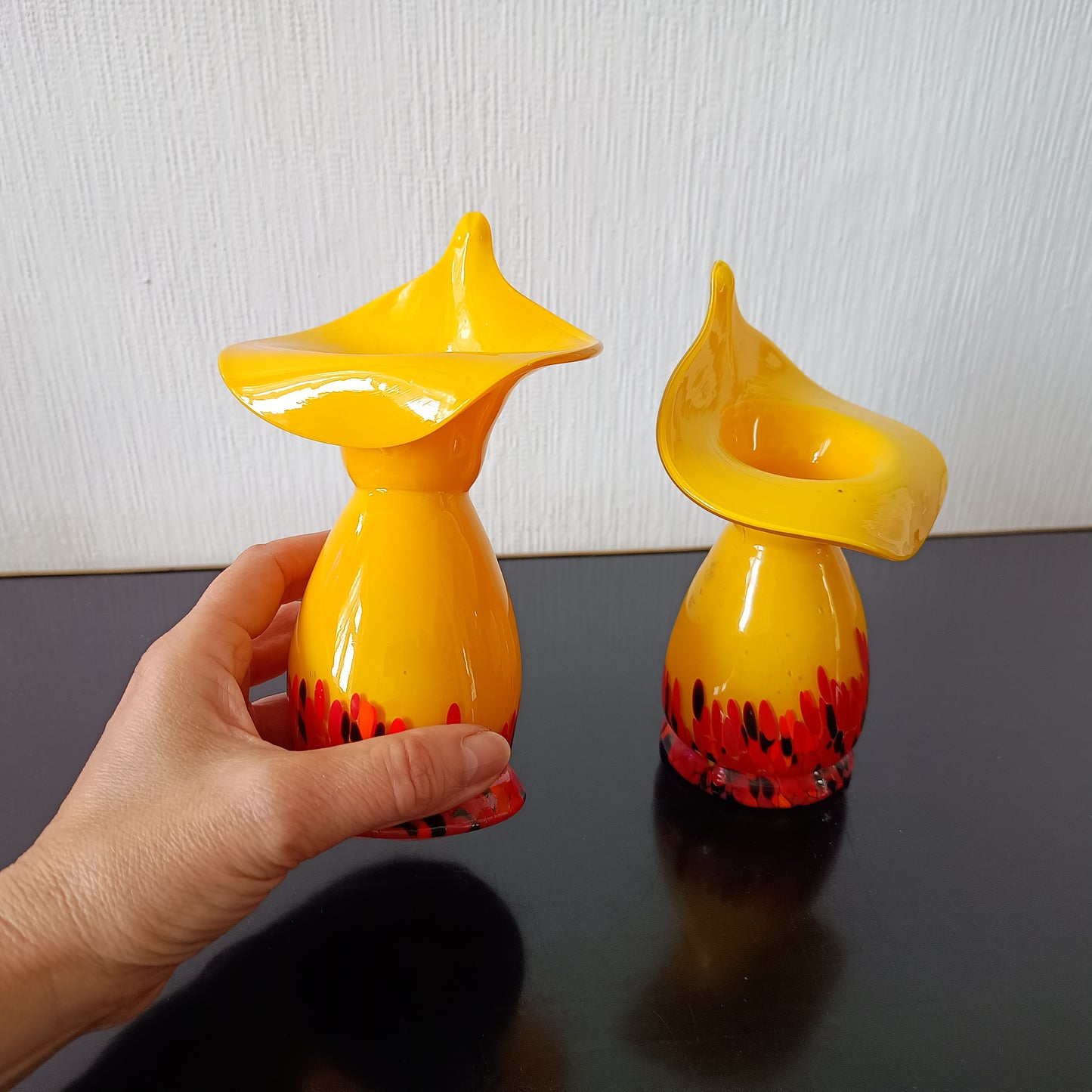 Pair of Vintage Art Deco Czech Tango Glass Vases, Franz Welz Jack in the Pulpit