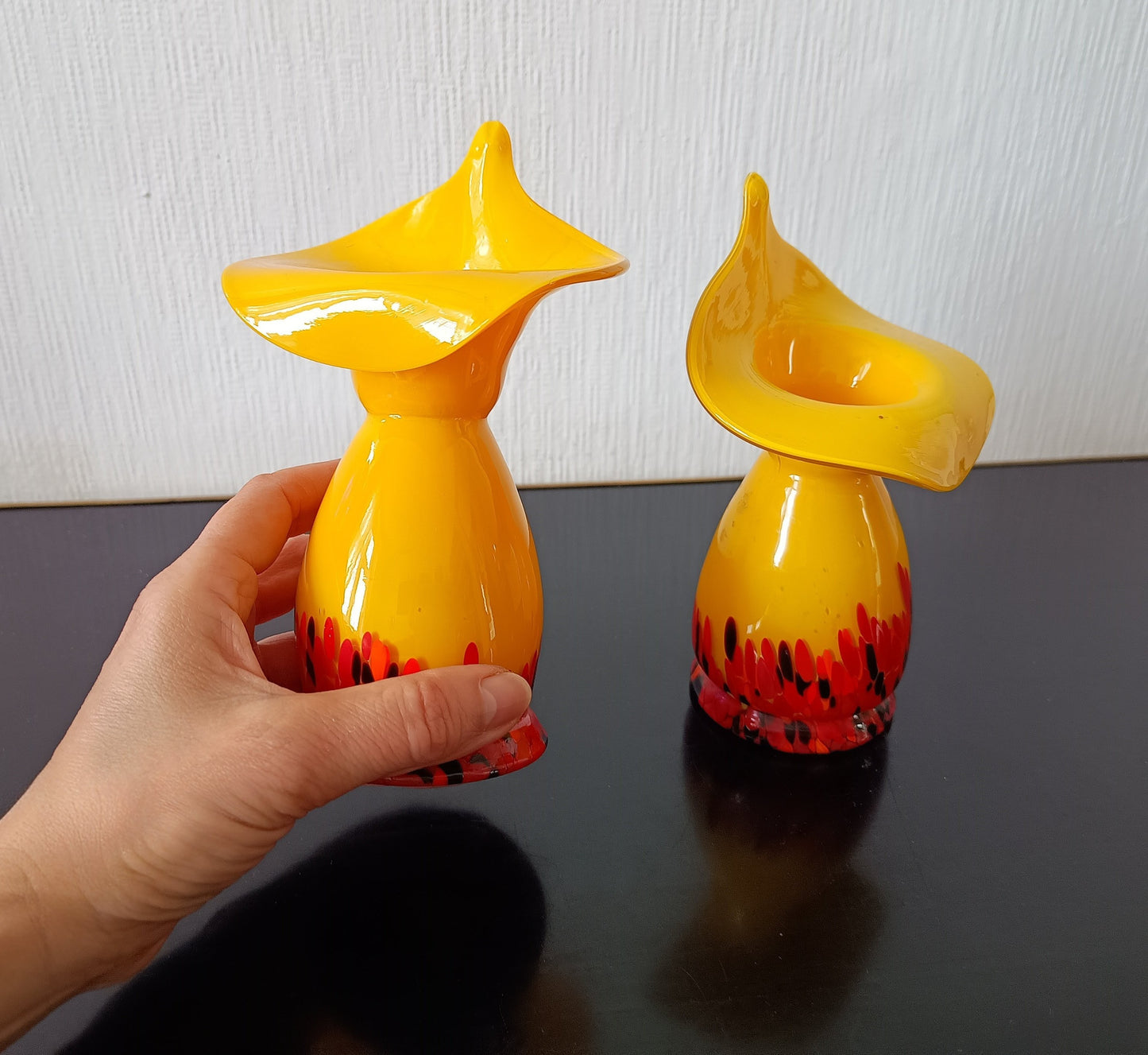 Pair of Vintage Art Deco Czech Tango Glass Vases, Franz Welz Jack in the Pulpit