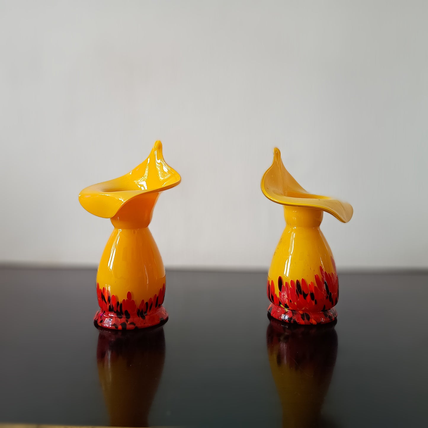 Pair of Vintage Art Deco Czech Tango Glass Vases, Franz Welz Jack in the Pulpit