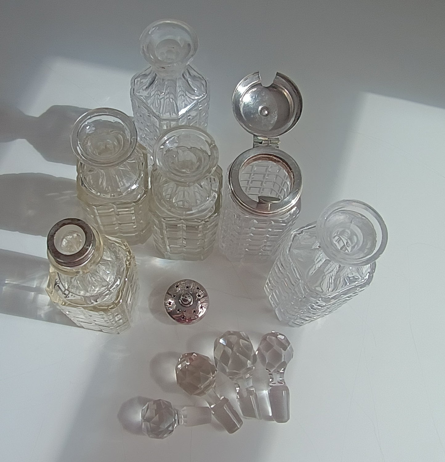 Antique James Deakin & Son Silver Plate Stand, Cut Glass Cruet Condiment Bottles, Sheffield