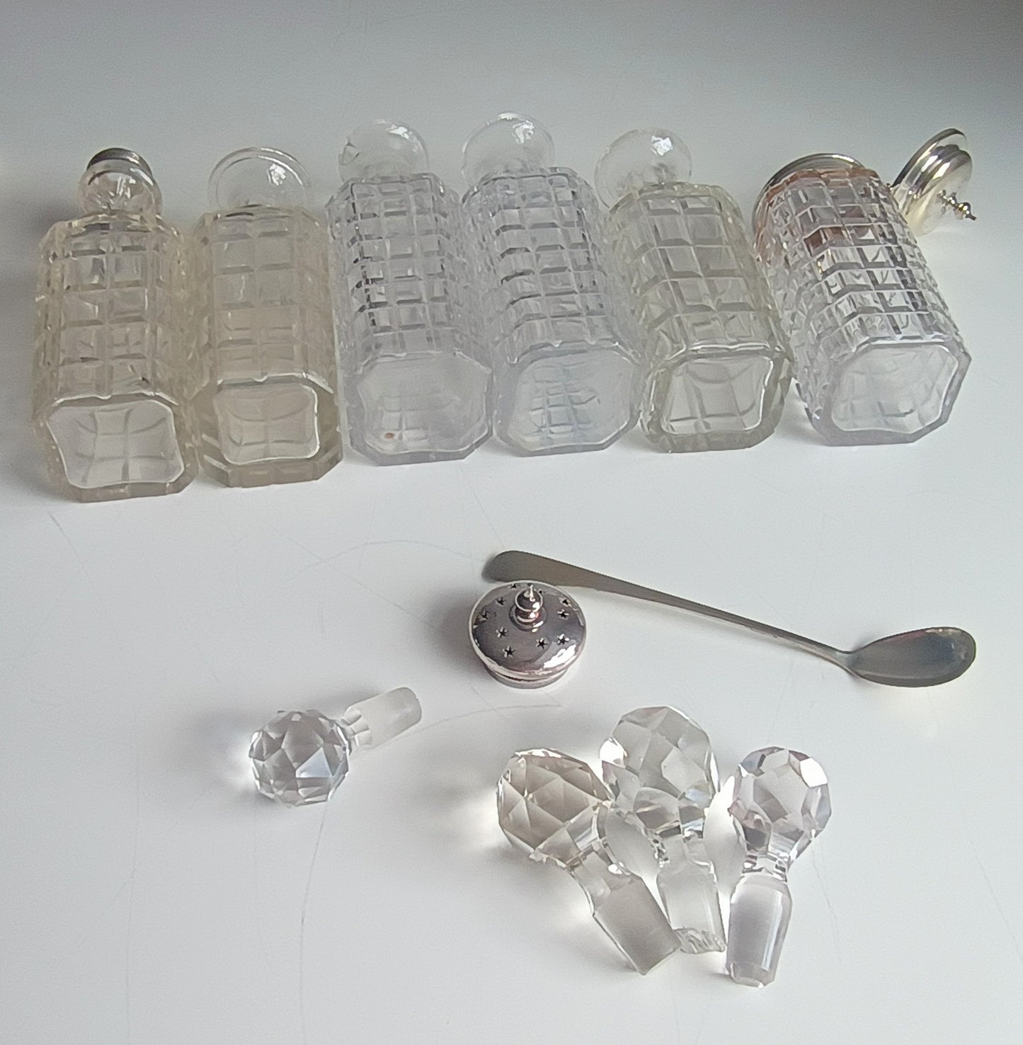 Antique James Deakin & Son Silver Plate Stand, Cut Glass Cruet Condiment Bottles, Sheffield