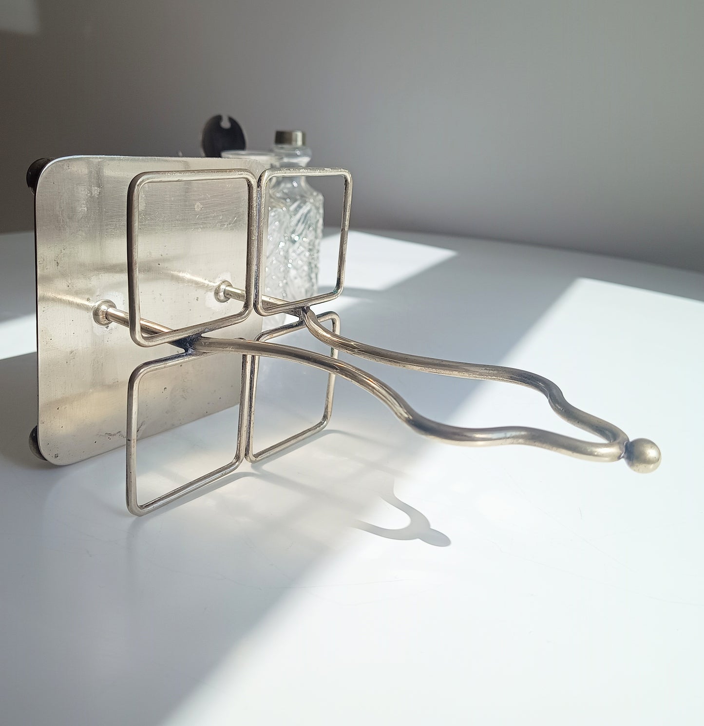Antique Silver Plate Cruet Stand & 4 Cut Glass Condiment Bottles, England, circa 1915