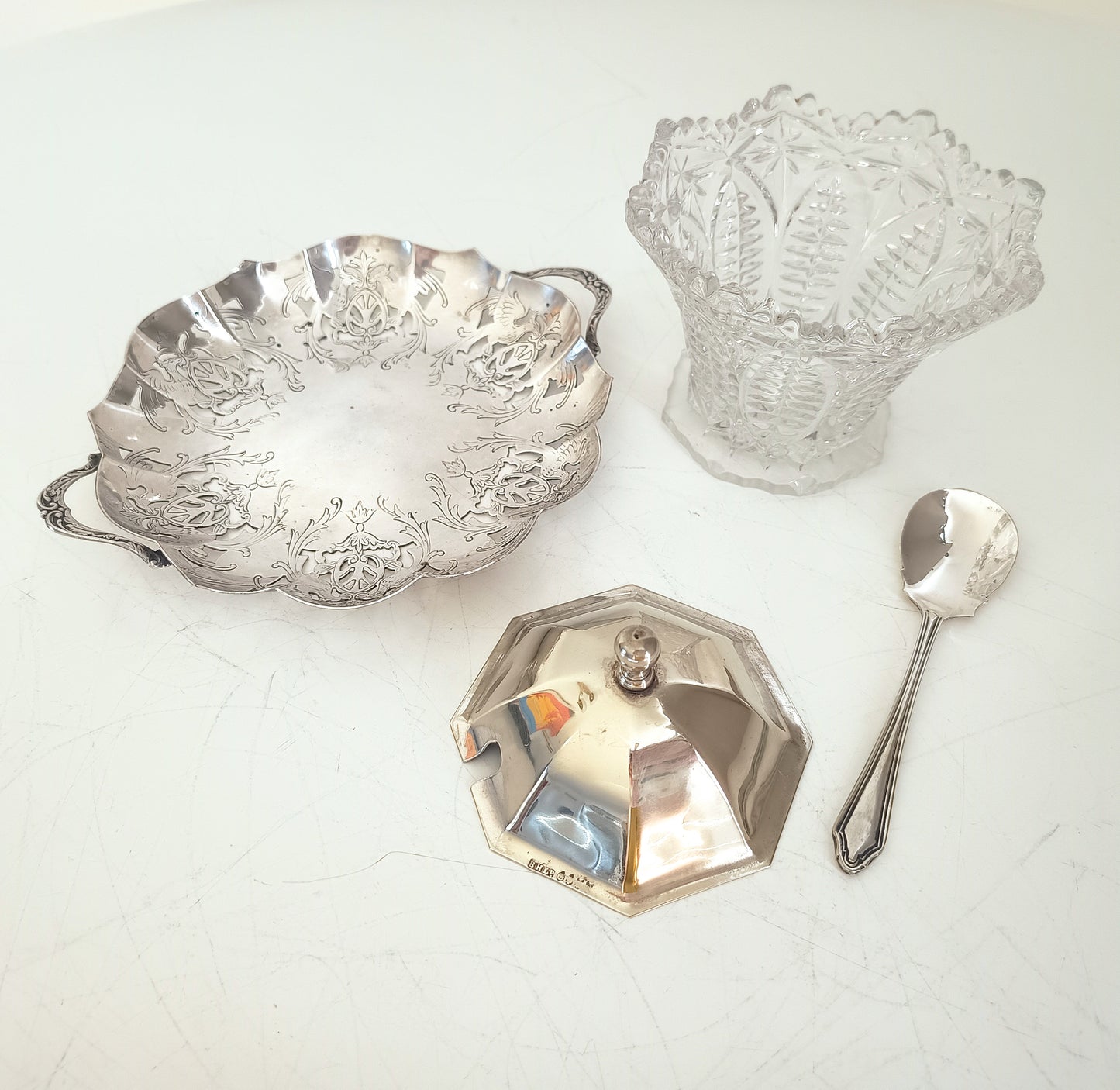 Vintage English Cut Crystal Silver Plate and Cut Glass Marmalade / Jelly Jar