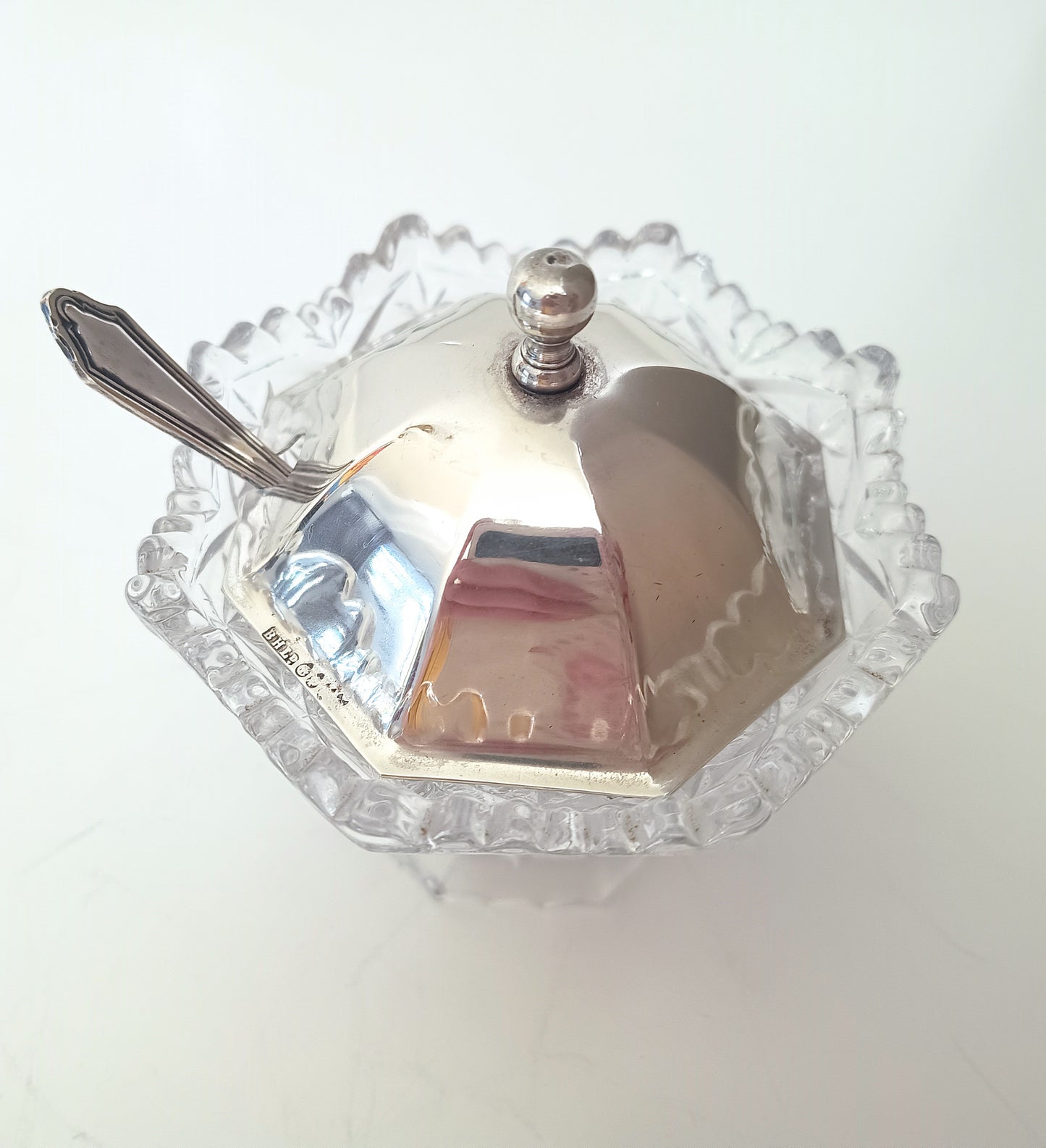 Vintage English Cut Crystal Silver Plate and Cut Glass Marmalade / Jelly Jar